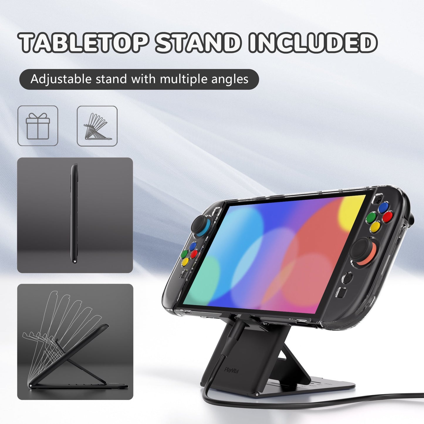 PlayVital Clear Series Hard Shell Protective Case with Foldable Stand & Thumb Grips for Nintendo Switch 2 - Transparent PlayVital