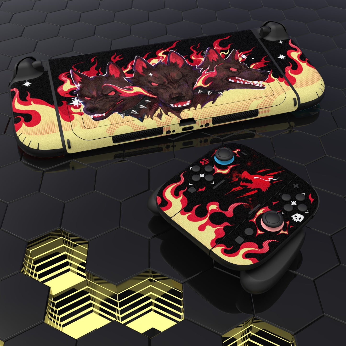PlayVital Custom Full Set Protective Skin Decal for Nintendo Switch 2 (2025) Console & Joycon - Infernal Hounds PlayVital