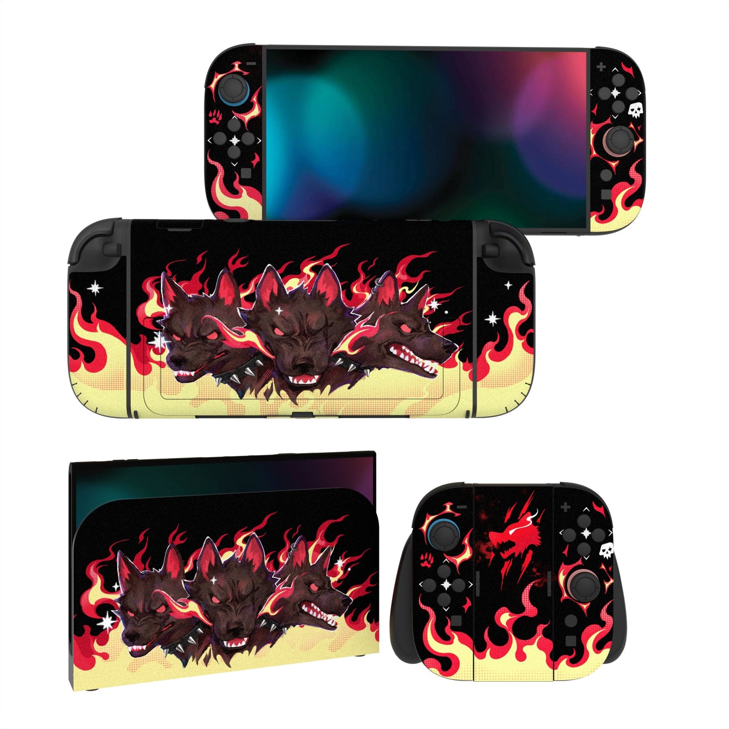 PlayVital Custom Full Set Protective Skin Decal for Nintendo Switch 2 (2025) Console & Joycon - Infernal Hounds PlayVital
