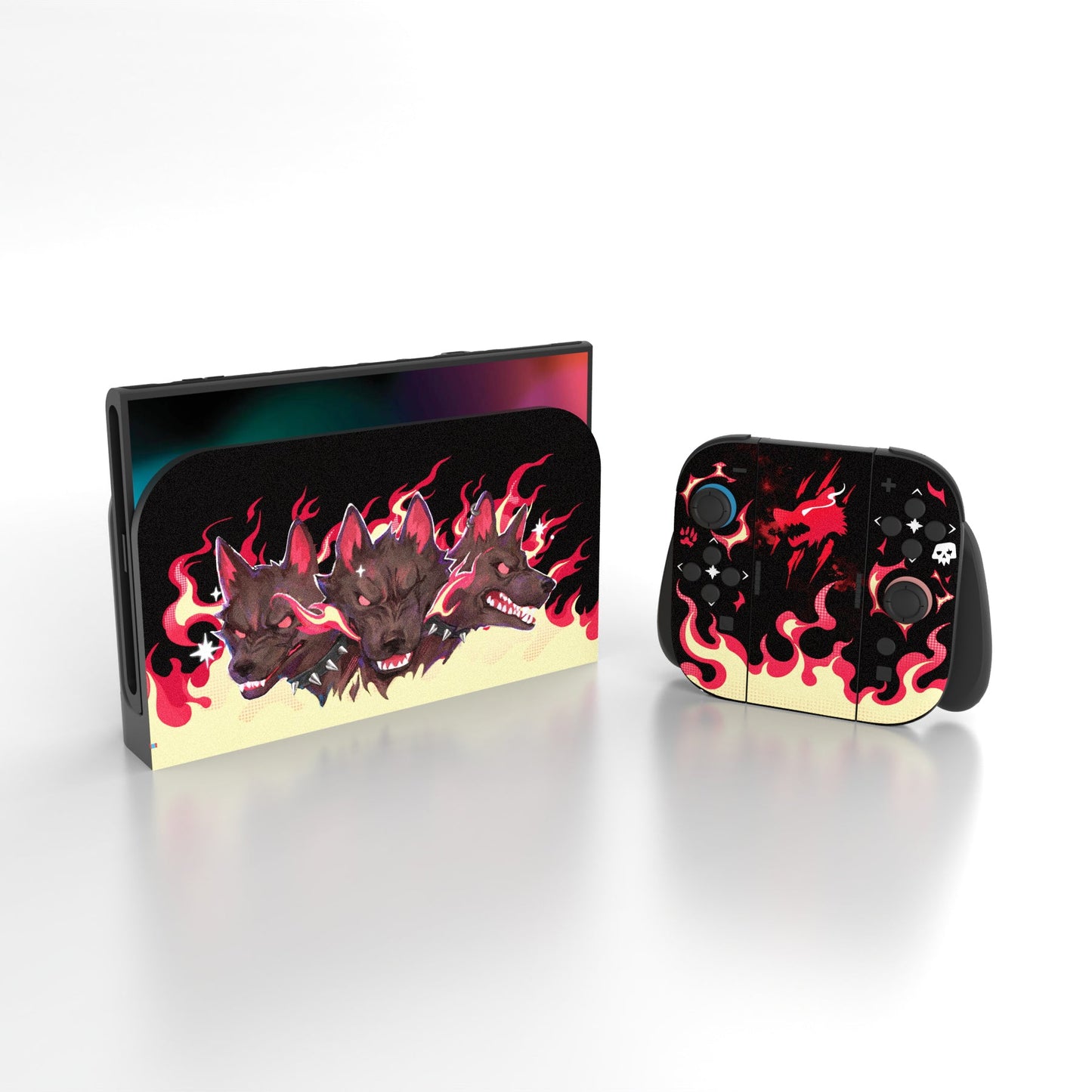 PlayVital Custom Full Set Protective Skin Decal for Nintendo Switch 2 (2025) Console & Joycon - Infernal Hounds PlayVital
