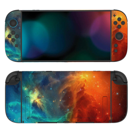 PlayVital Custom Full Set Protective Skin Decal for Nintendo Switch 2 (2025) Console & Joycon - Orange Star Universe PlayVital
