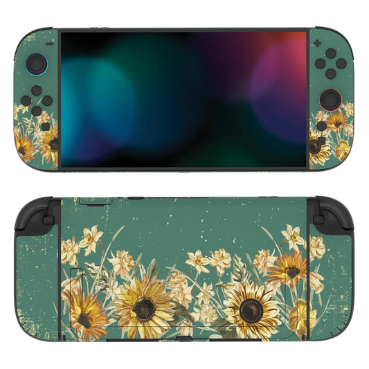 PlayVital Custom Full Set Protective Skin Decal for Nintendo Switch 2 (2025) Console & Joycon - Sunflowers PlayVital