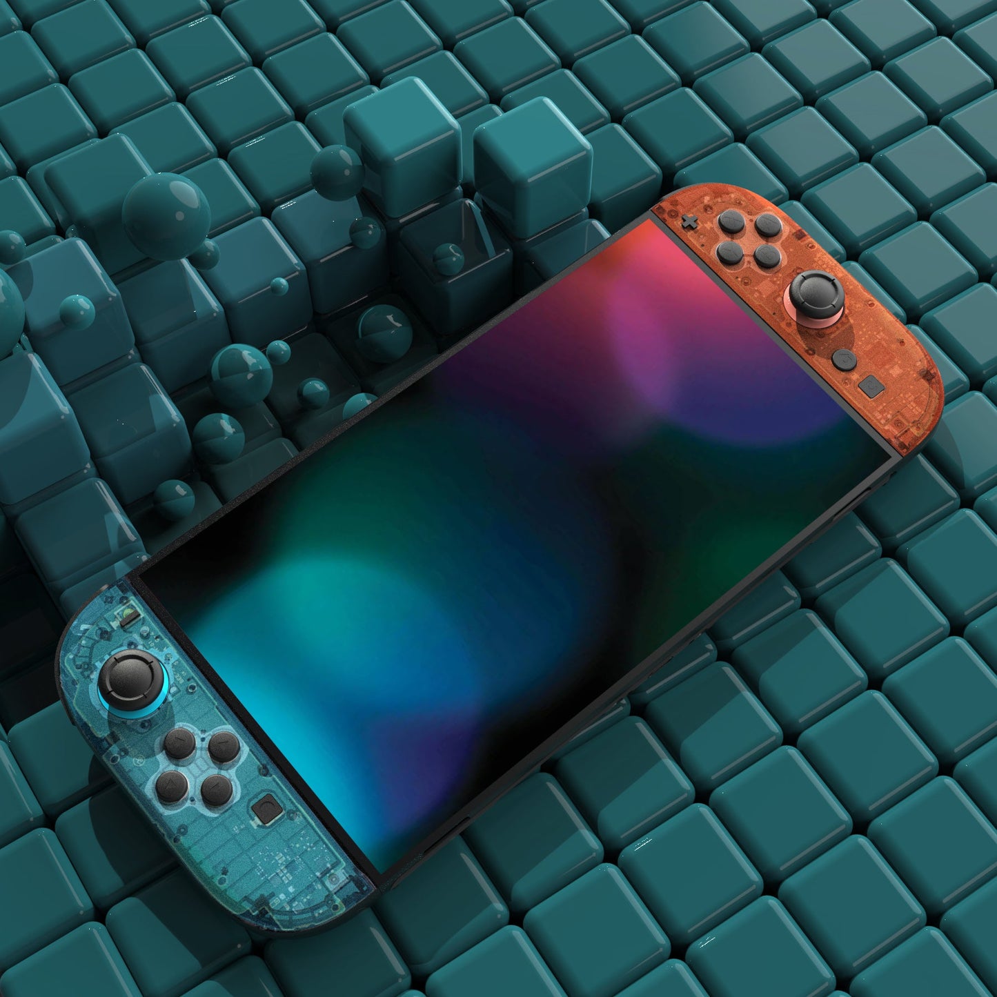 PlayVital Custom Full Set Protective Skin Decal for Nintendo Switch 2 (2025) Console & Joycon - Tear Down Blue & Orange PlayVital