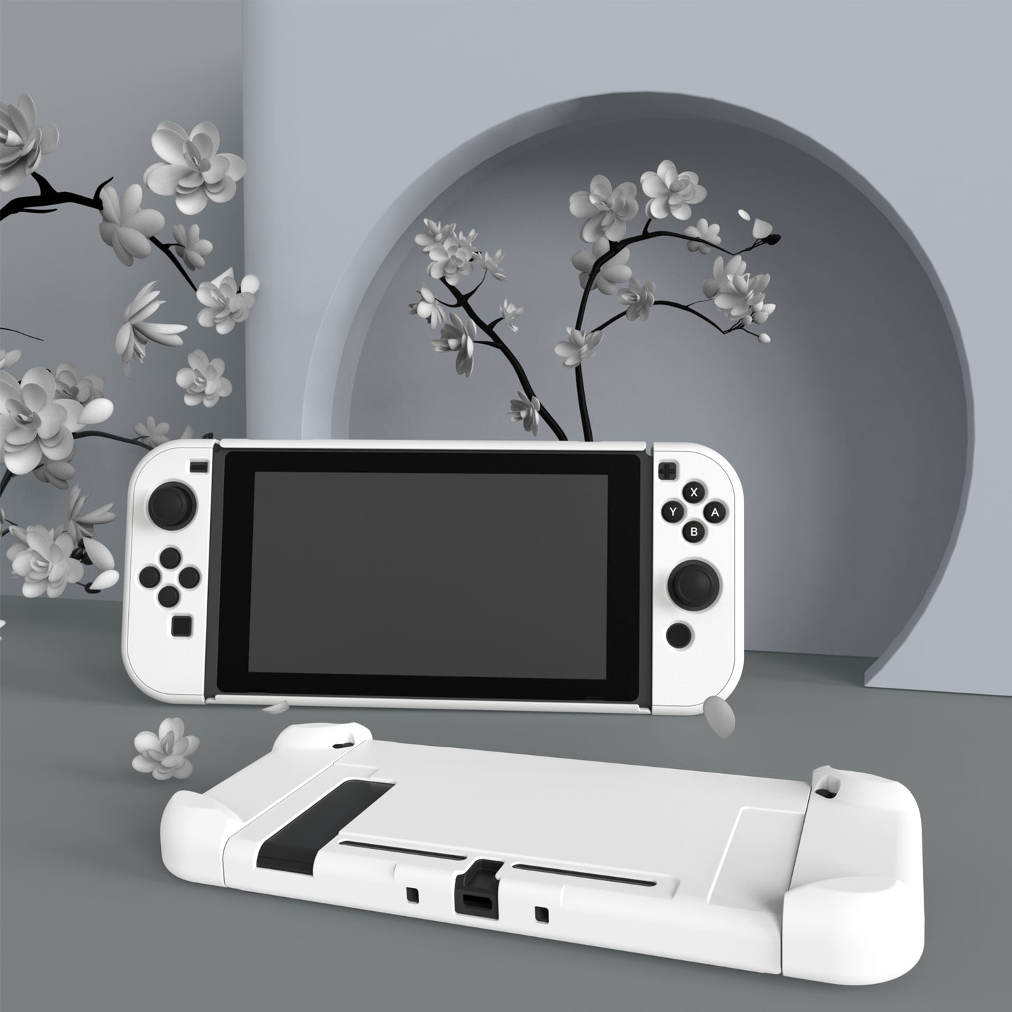 PlayVital Customized Dockable Hard Shell Protective Case for Nintendo Switch Console - White PlayVital