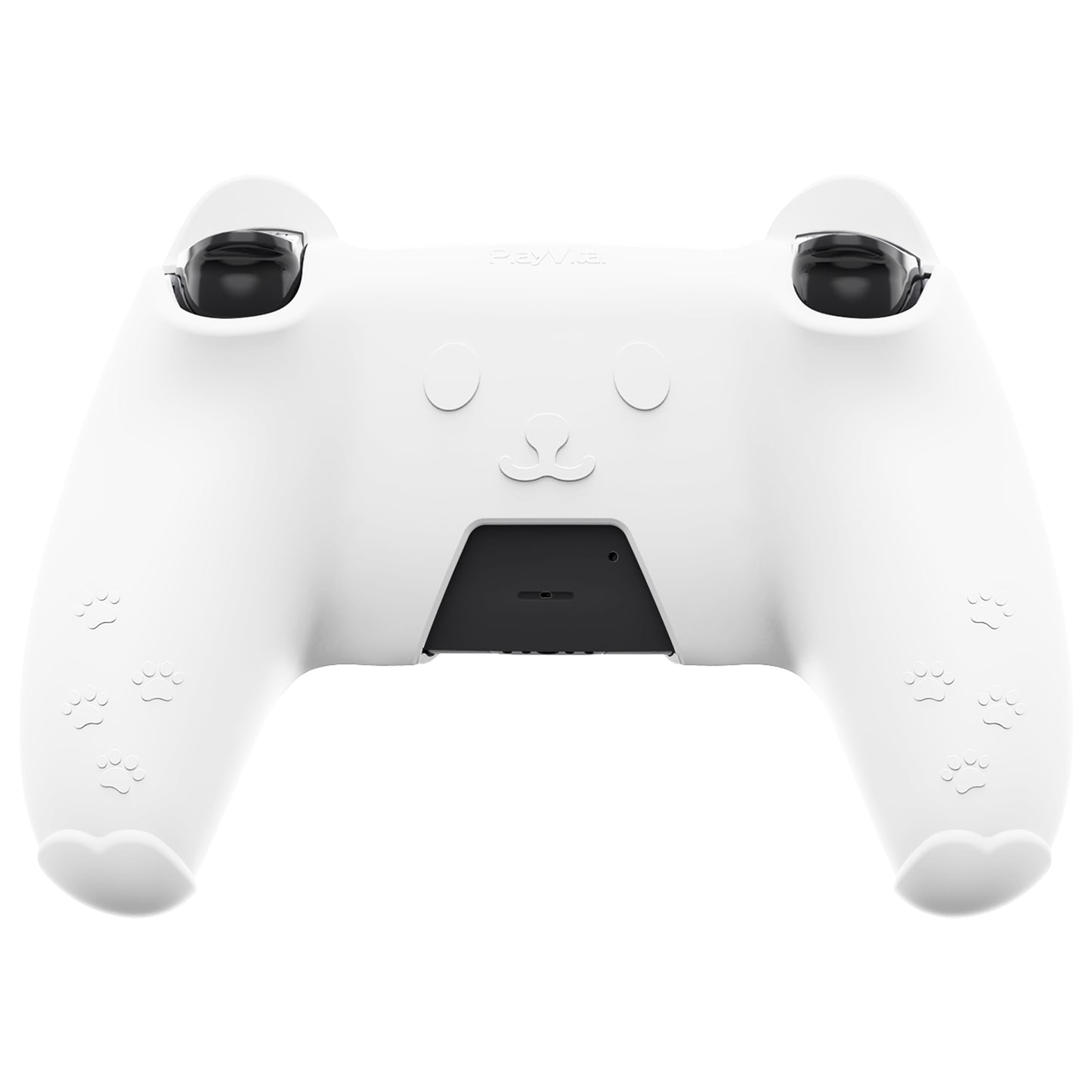 PlayVital Cute Bear Controller Silicone Case with Thumb Grips for PS5 Wireless Controller, Compatible with Charging Station - White & Pink - UYBPFP003 PlayVital