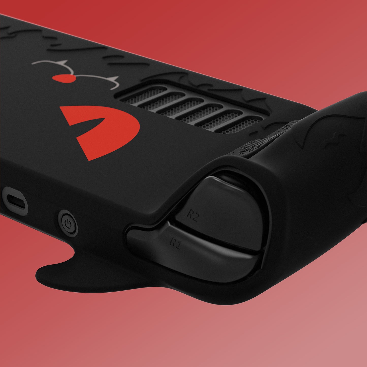 PlayVital Cute Demon Protective Case with Thumb Grip Caps & Trackpads Stickers & Back Button Enhancement Set for Steam Deck LCD & OLED - Black