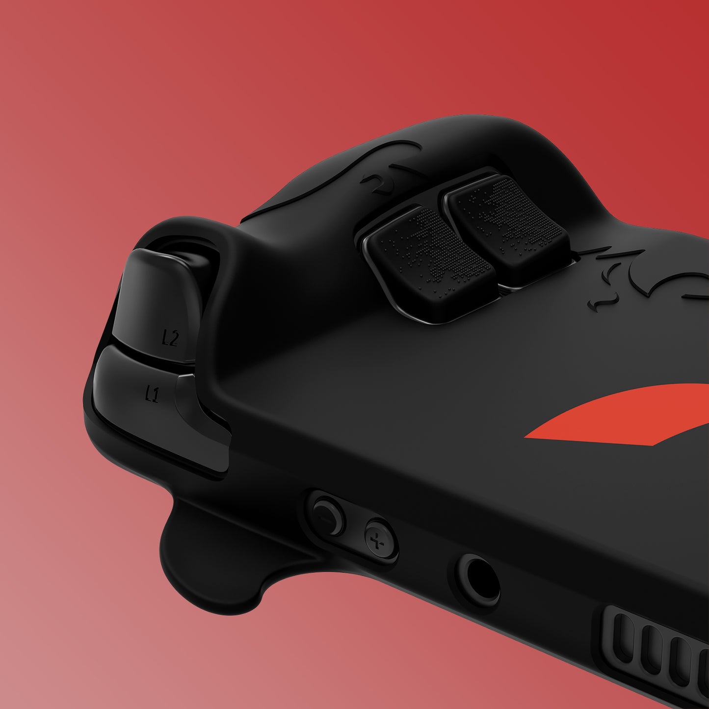 PlayVital Cute Demon Protective Case with Thumb Grip Caps & Trackpads Stickers & Back Button Enhancement Set for Steam Deck LCD & OLED - Black