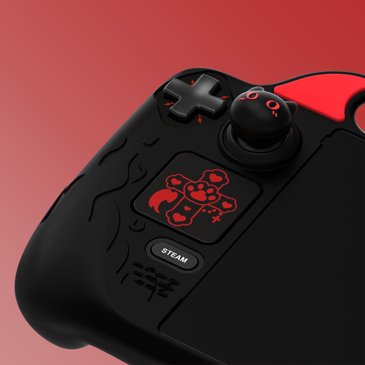 PlayVital Cute Demon Protective Case with Thumb Grip Caps & Trackpads Stickers & Back Button Enhancement Set for Steam Deck LCD & OLED - Black