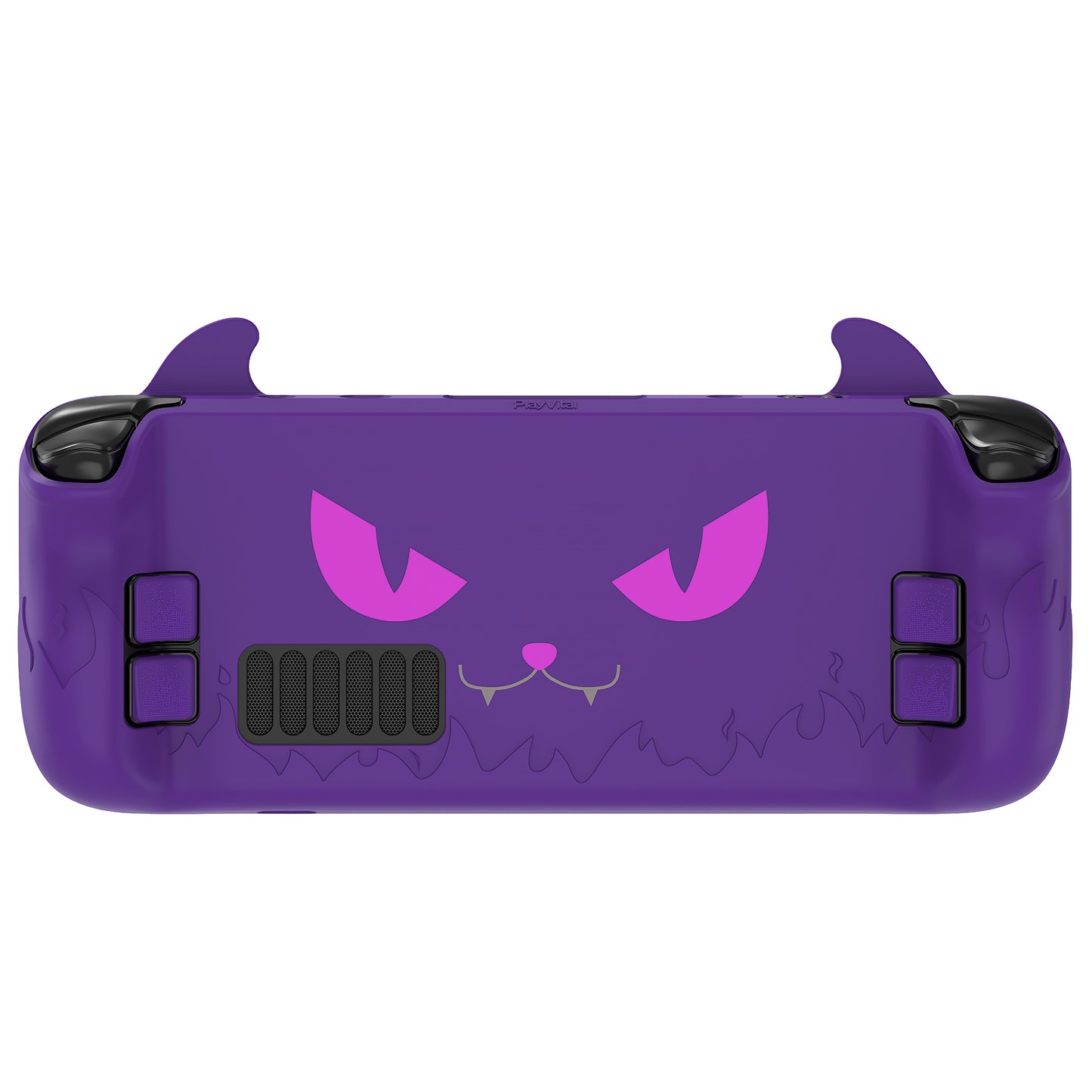 PlayVital Cute Demon Protective Case with Thumb Grip Caps & Trackpads Stickers & Back Button Enhancement Set for Steam Deck LCD & OLED - Purple