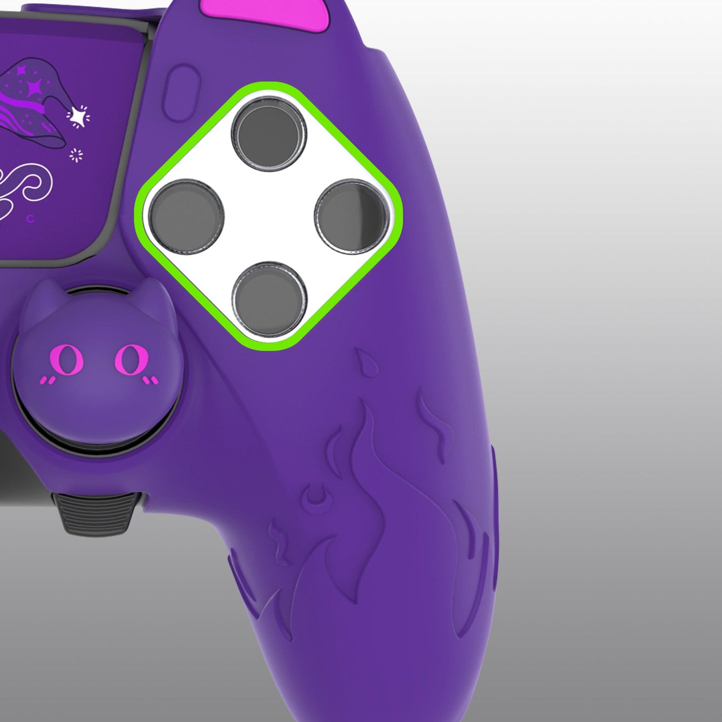 PlayVital Cute Demon Silicone Case with Touch Pad Sticker & Thumb Grip Caps for PS5 Edge Controller - Purple PlayVital