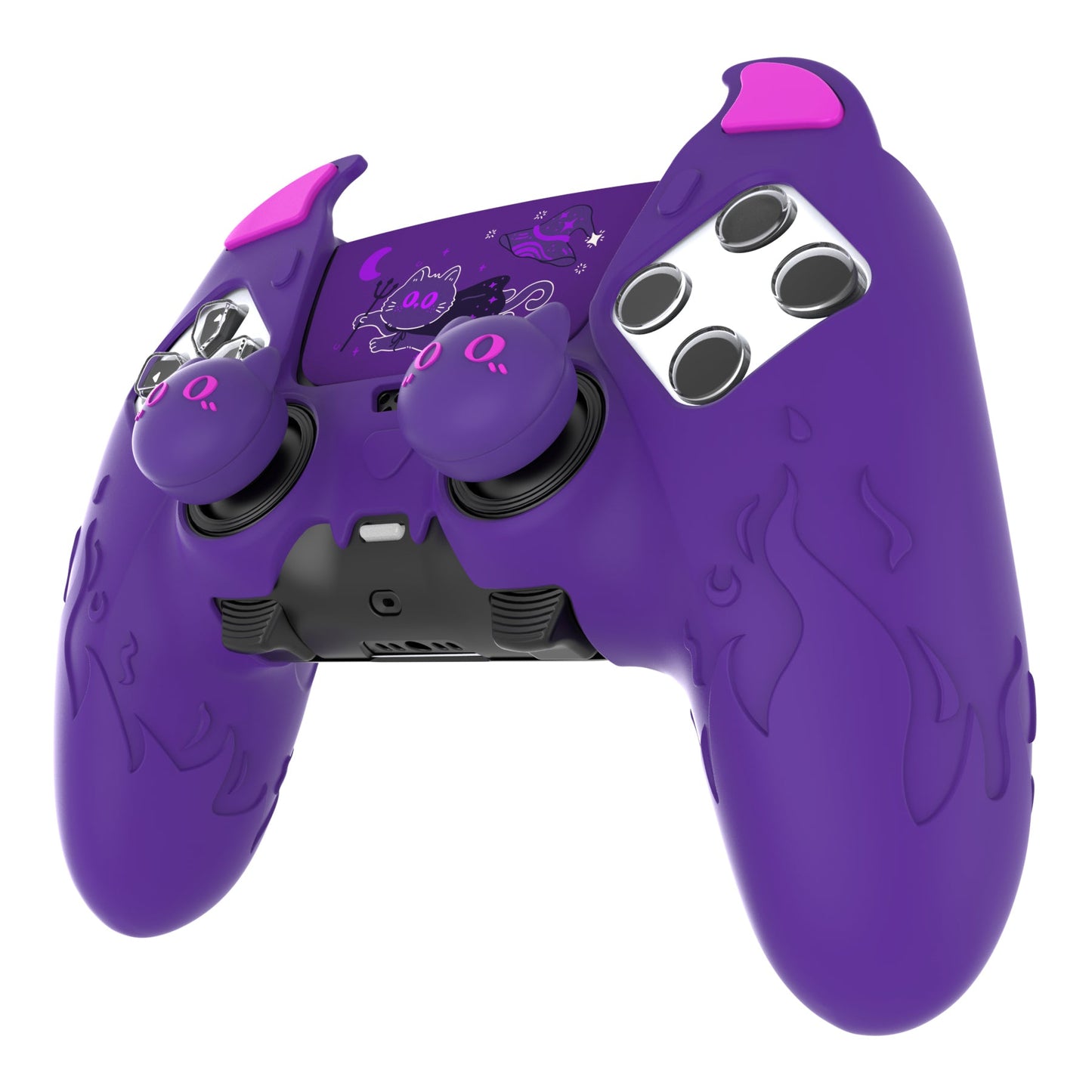 PlayVital Cute Demon Silicone Case with Touch Pad Sticker & Thumb Grip Caps for PS5 Edge Controller - Purple PlayVital