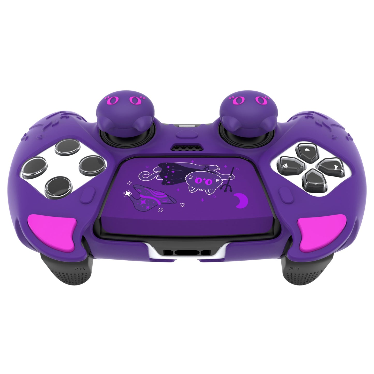 PlayVital Cute Demon Silicone Case with Touch Pad Sticker & Thumb Grip Caps for PS5 Edge Controller - Purple PlayVital