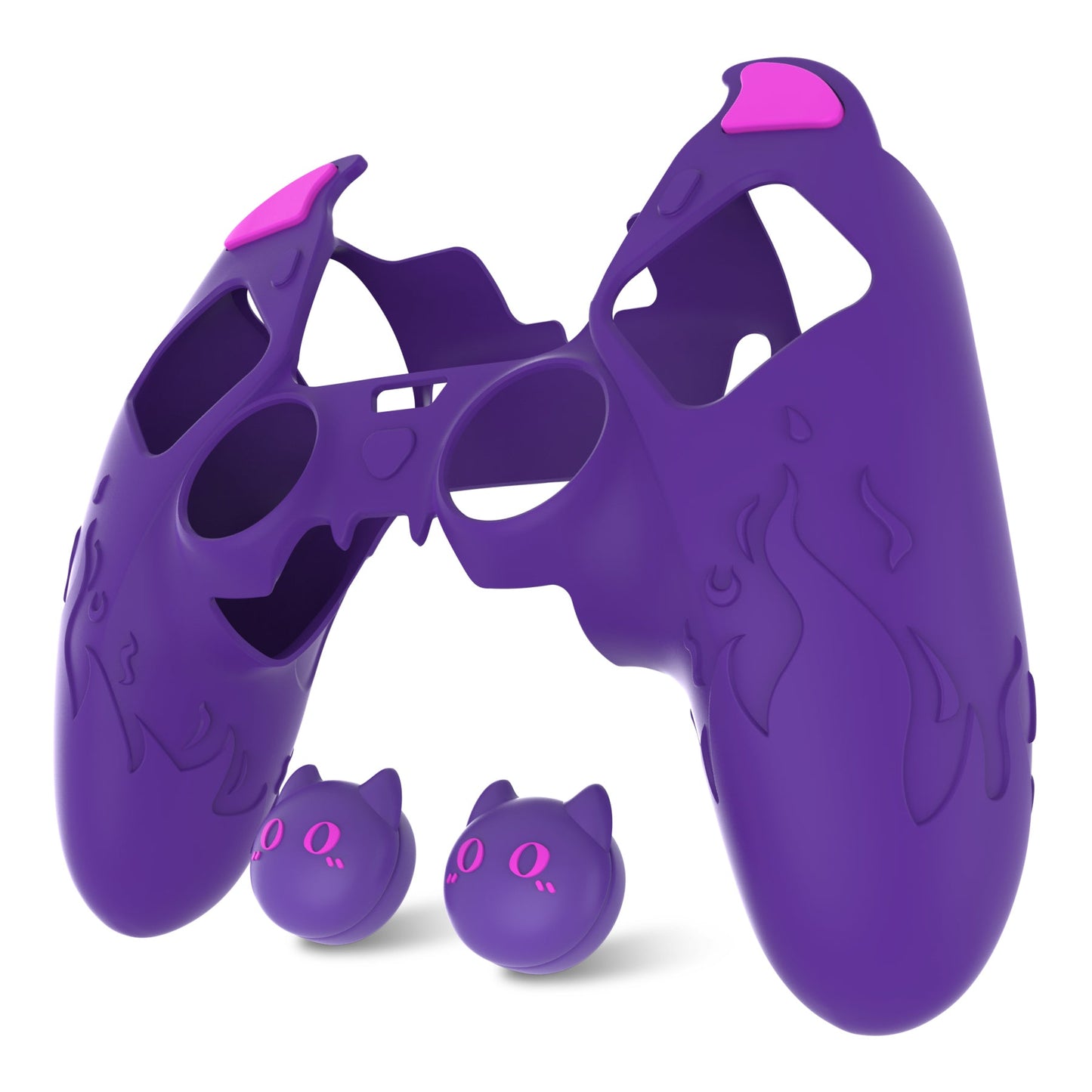 PlayVital Cute Demon Silicone Case with Touch Pad Sticker & Thumb Grip Caps for PS5 Edge Controller - Purple PlayVital