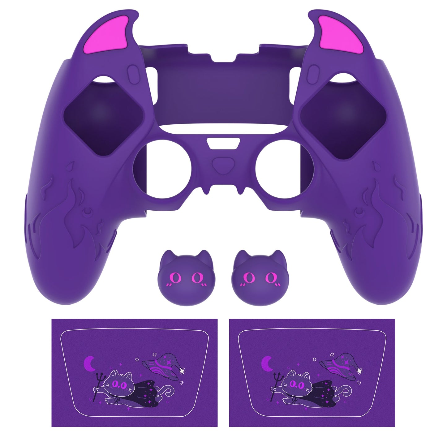 PlayVital Cute Demon Silicone Case with Touch Pad Sticker & Thumb Grip Caps for PS5 Edge Controller - Purple PlayVital