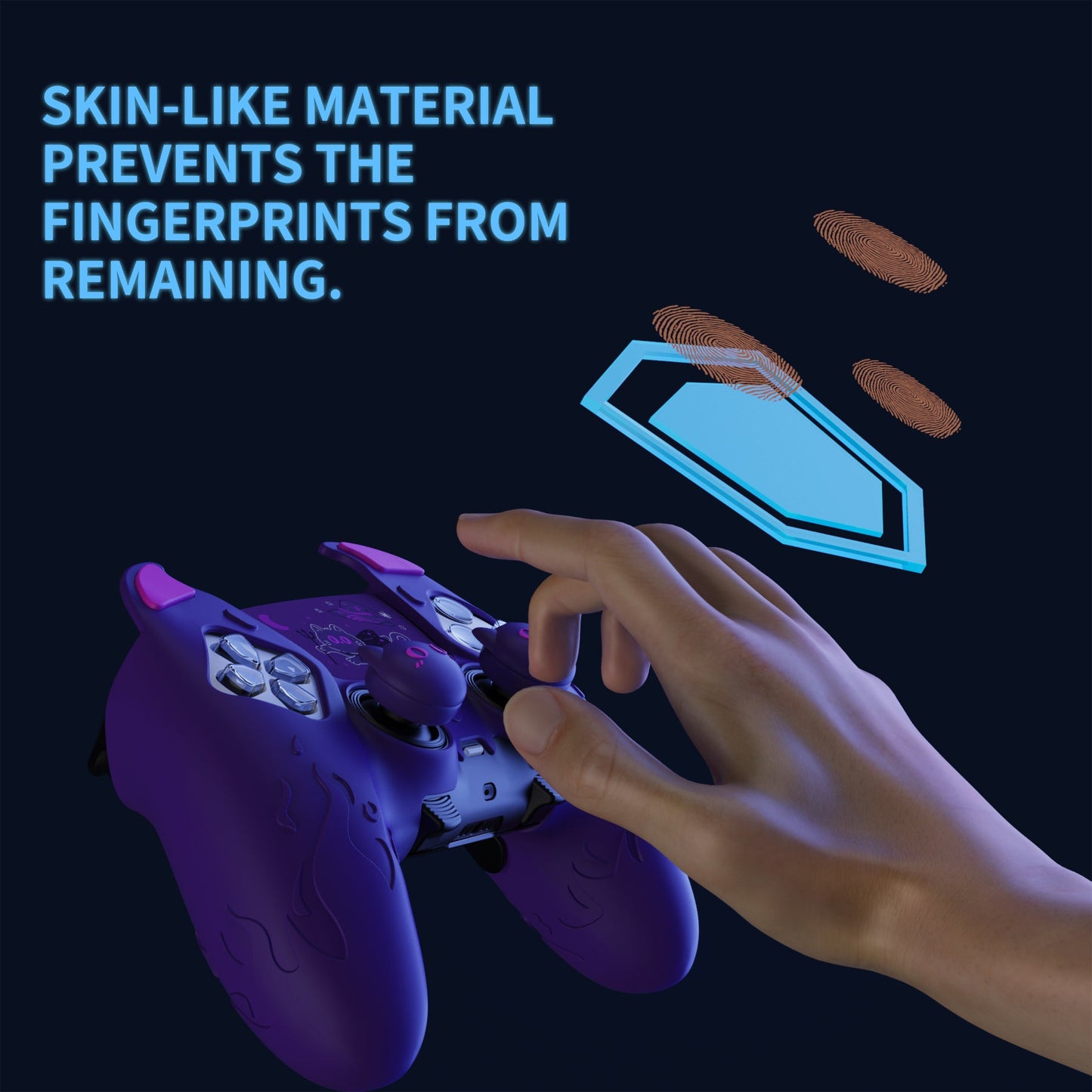 PlayVital Cute Demon Silicone Case with Touch Pad Sticker & Thumb Grip Caps for PS5 Edge Controller - Purple PlayVital