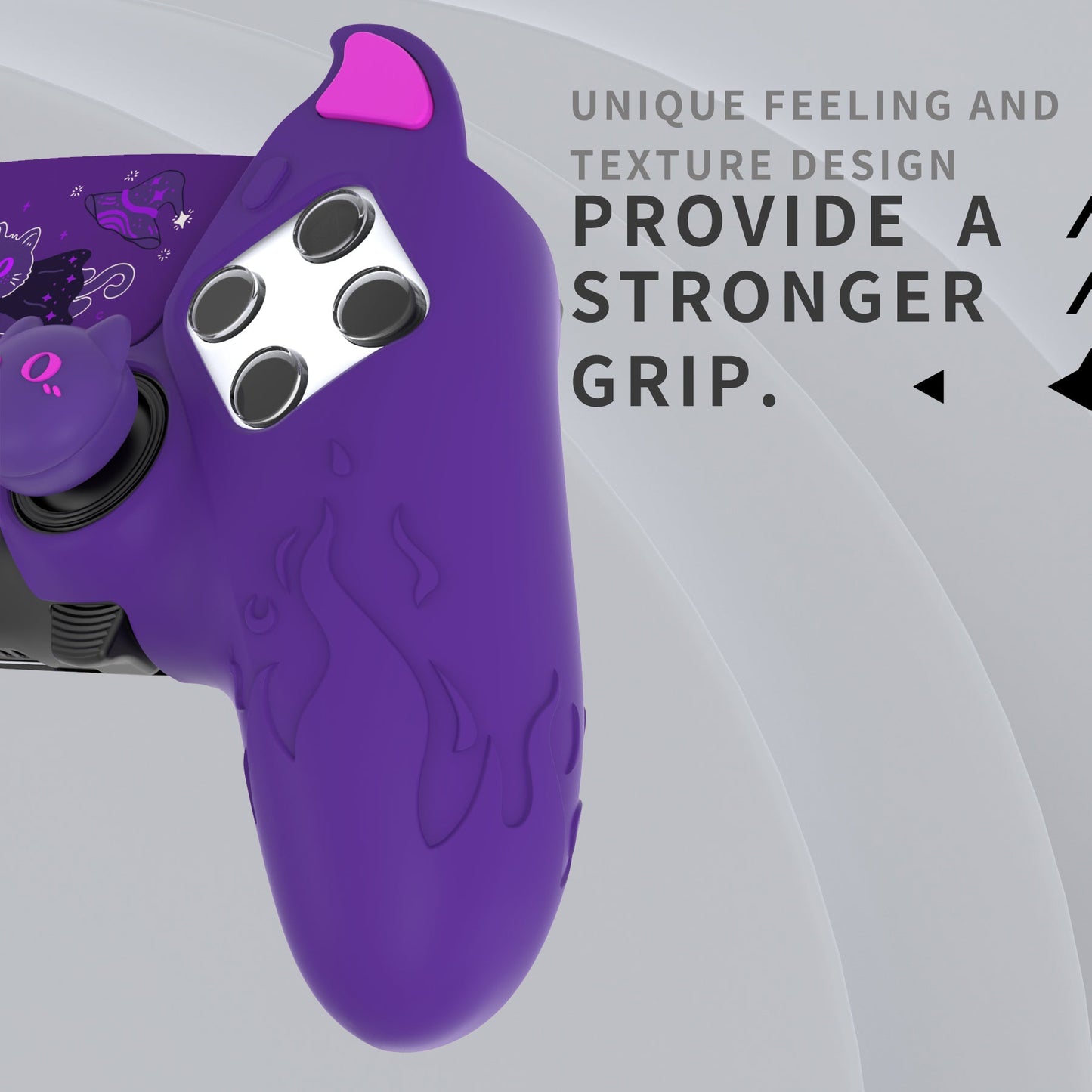 PlayVital Cute Demon Silicone Case with Touch Pad Sticker & Thumb Grip Caps for PS5 Edge Controller - Purple PlayVital