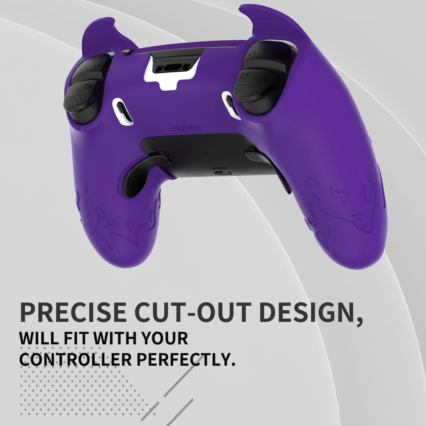 PlayVital Cute Demon Silicone Case with Touch Pad Sticker & Thumb Grip Caps for PS5 Edge Controller - Purple PlayVital