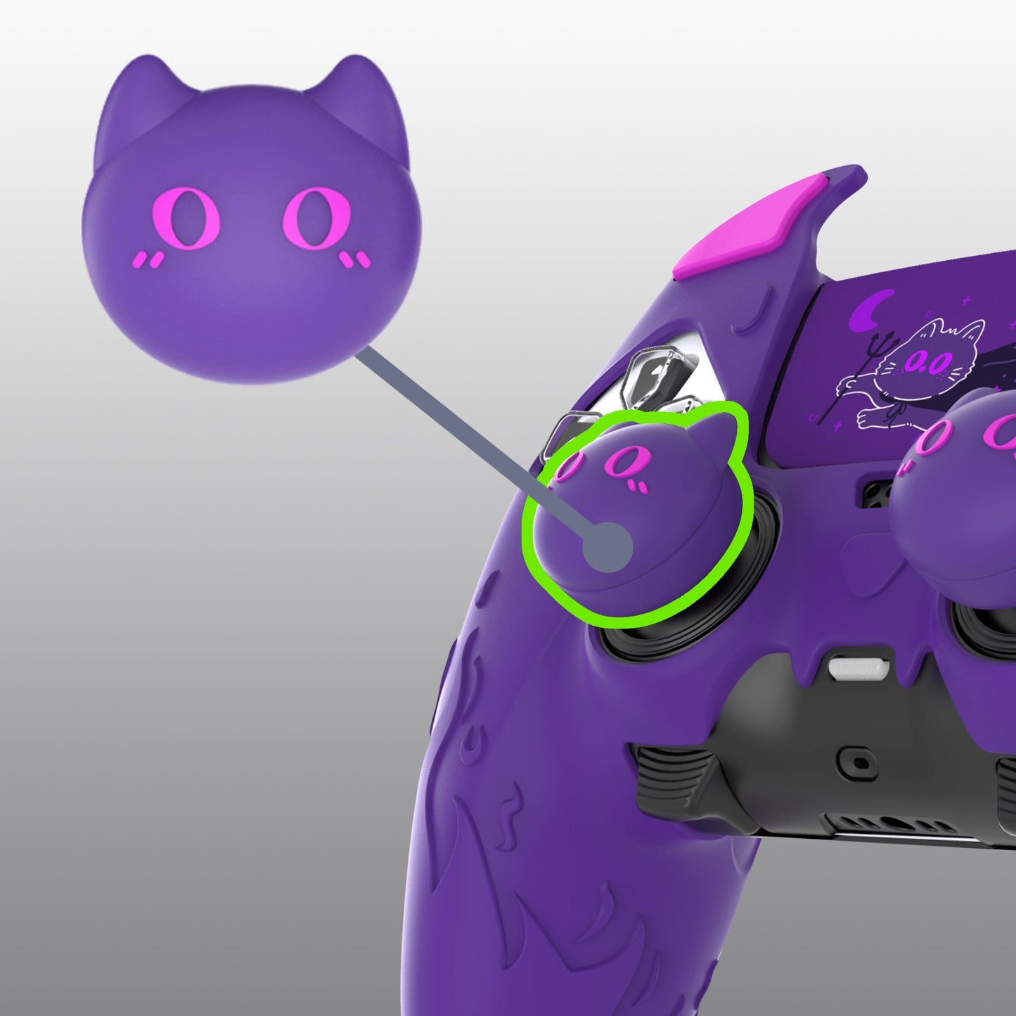 PlayVital Cute Demon Silicone Case with Touch Pad Sticker & Thumb Grip Caps for PS5 Edge Controller - Purple PlayVital