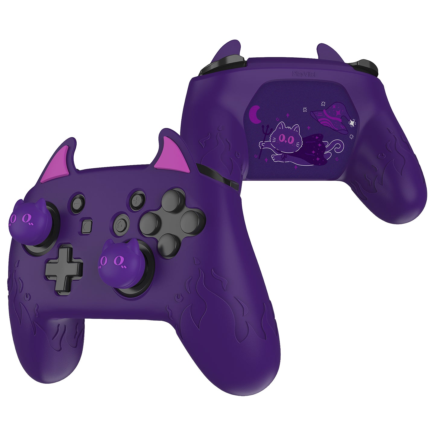 PlayVital Cute Demon Silicone Grip Cover with Thumb Grips and Stickers for Nintendo Switch Pro Controller - Purple PlayVital
