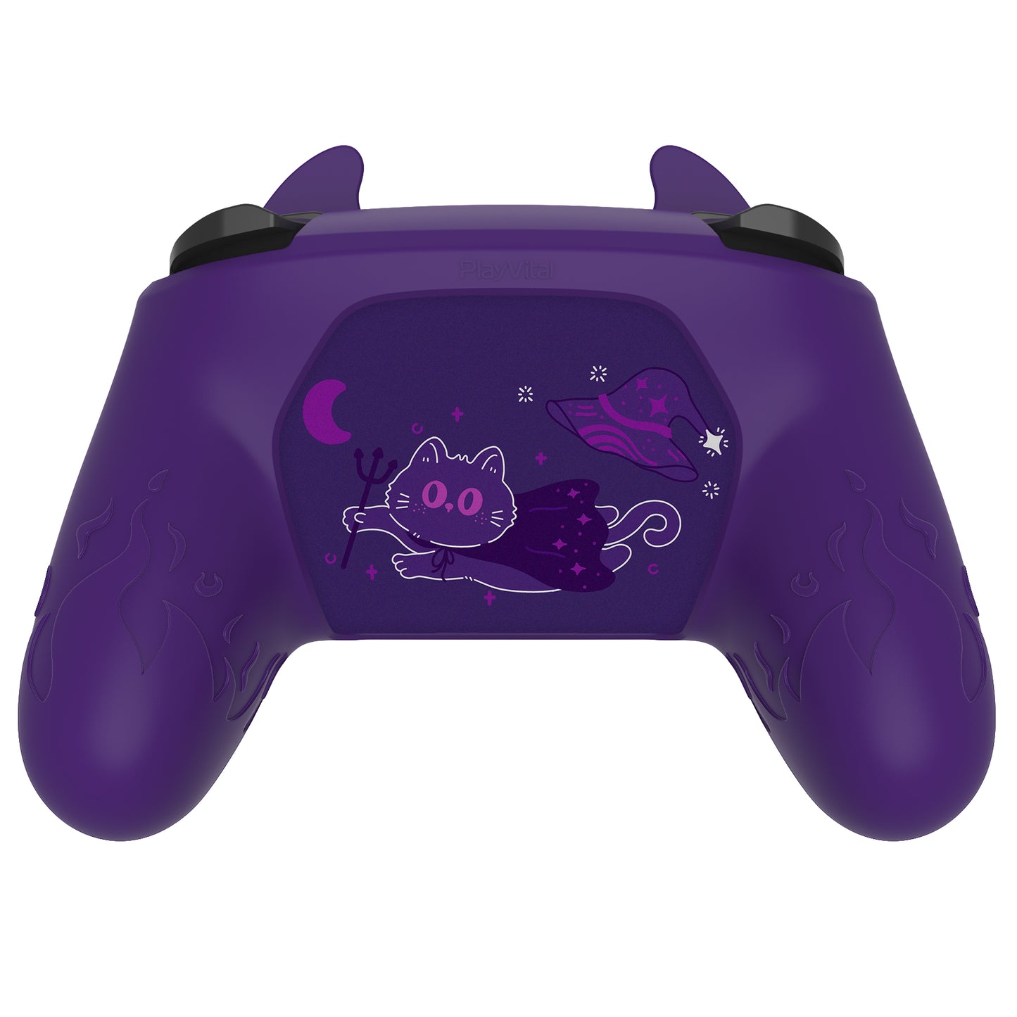 PlayVital Cute Demon Silicone Grip Cover with Thumb Grips and Stickers for Nintendo Switch Pro Controller - Purple PlayVital