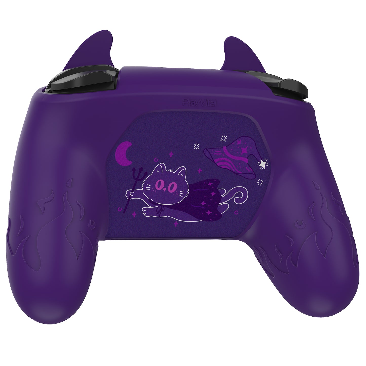 PlayVital Cute Demon Silicone Grip Cover with Thumb Grips and Stickers for Nintendo Switch Pro Controller - Purple PlayVital