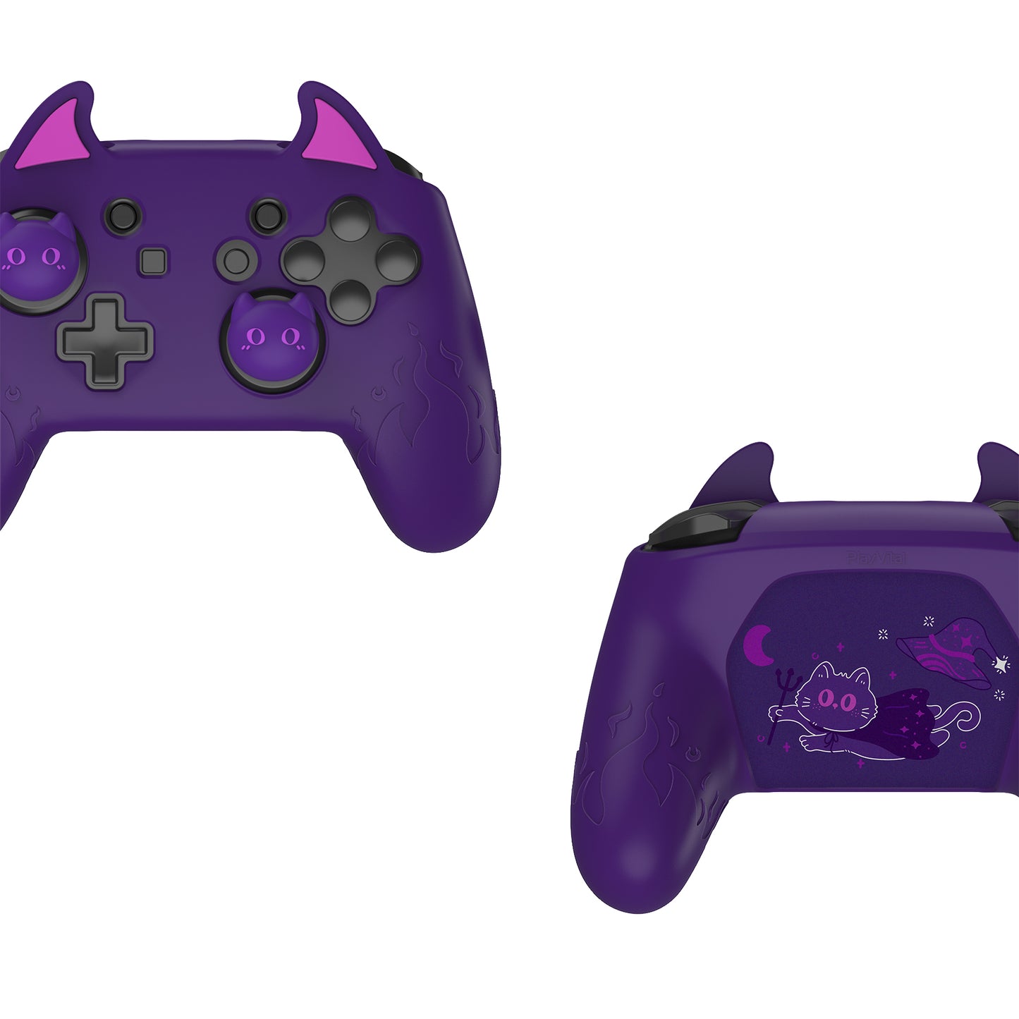 PlayVital Cute Demon Silicone Grip Cover with Thumb Grips and Stickers for Nintendo Switch Pro Controller - Purple PlayVital