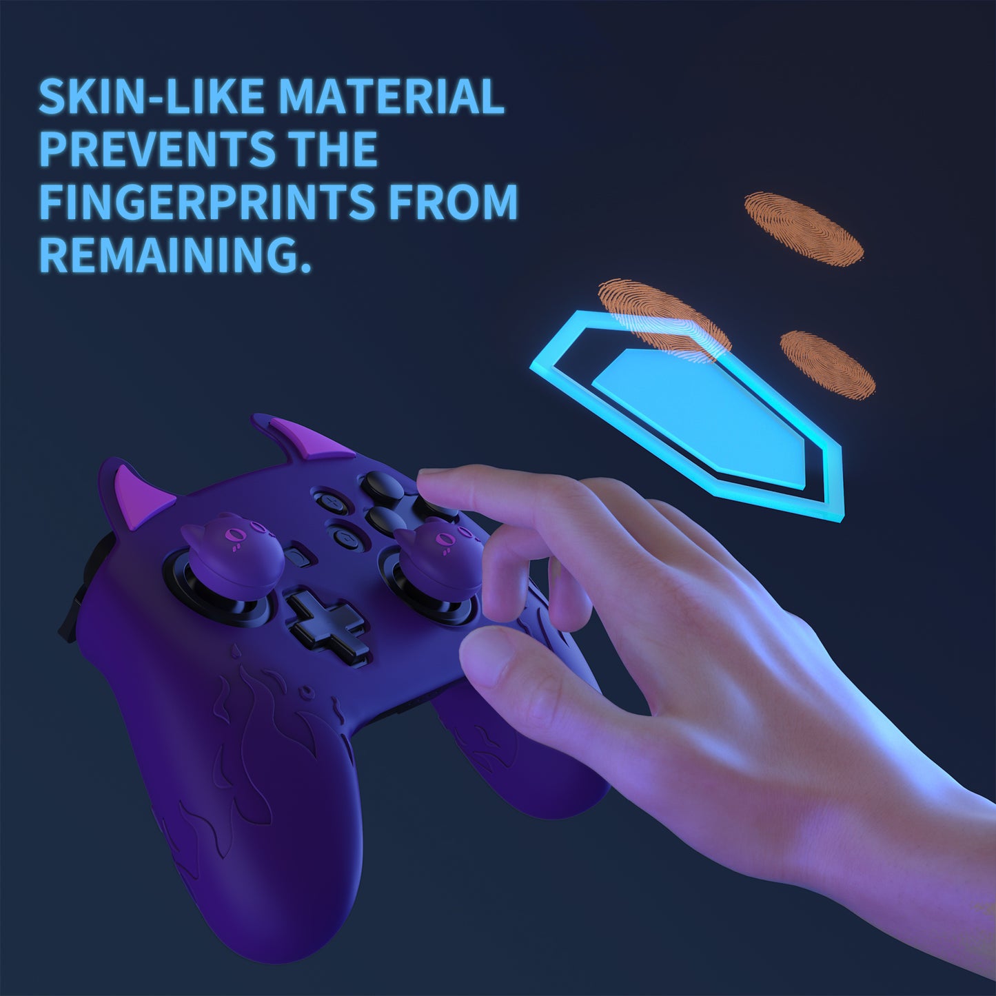 PlayVital Cute Demon Silicone Grip Cover with Thumb Grips and Stickers for Nintendo Switch Pro Controller - Purple PlayVital
