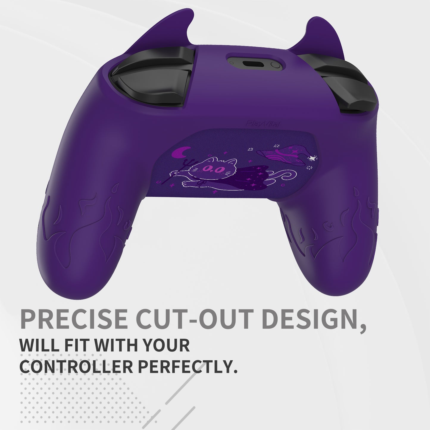 PlayVital Cute Demon Silicone Grip Cover with Thumb Grips and Stickers for Nintendo Switch Pro Controller - Purple PlayVital