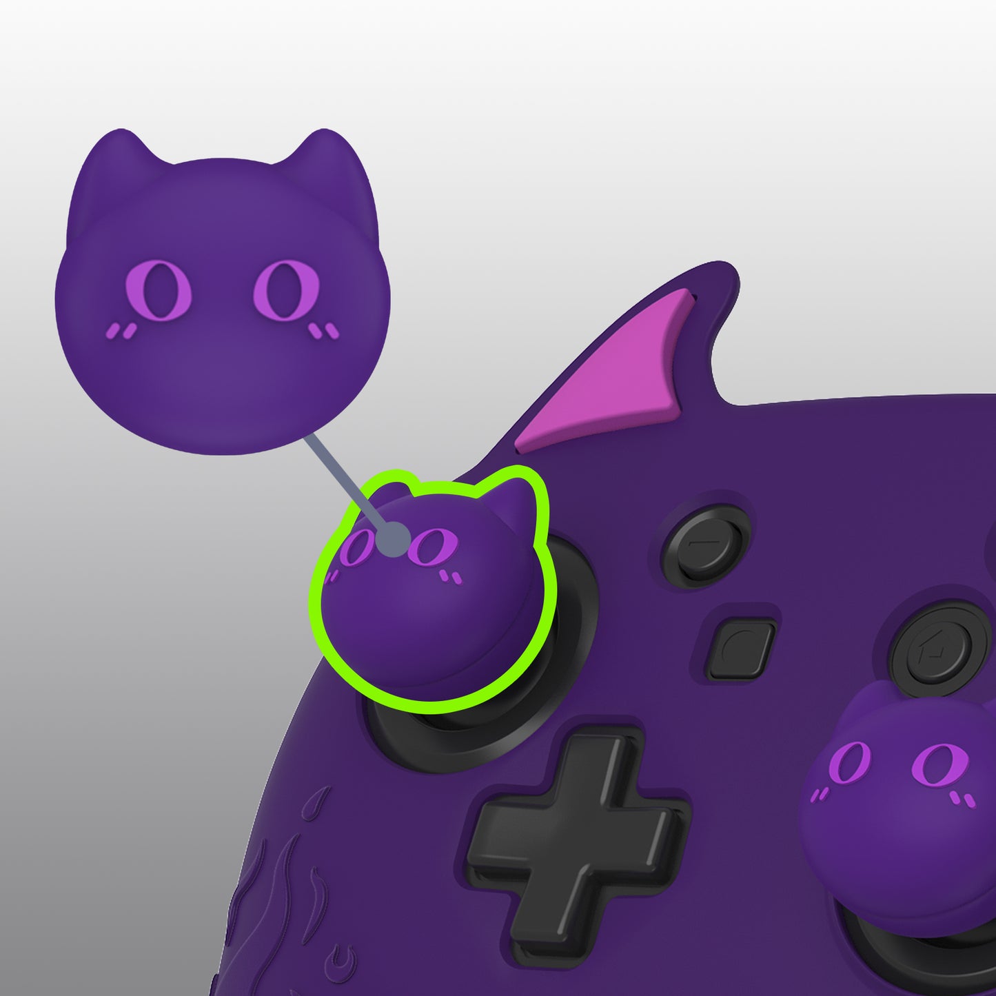 PlayVital Cute Demon Silicone Grip Cover with Thumb Grips and Stickers for Nintendo Switch Pro Controller - Purple PlayVital