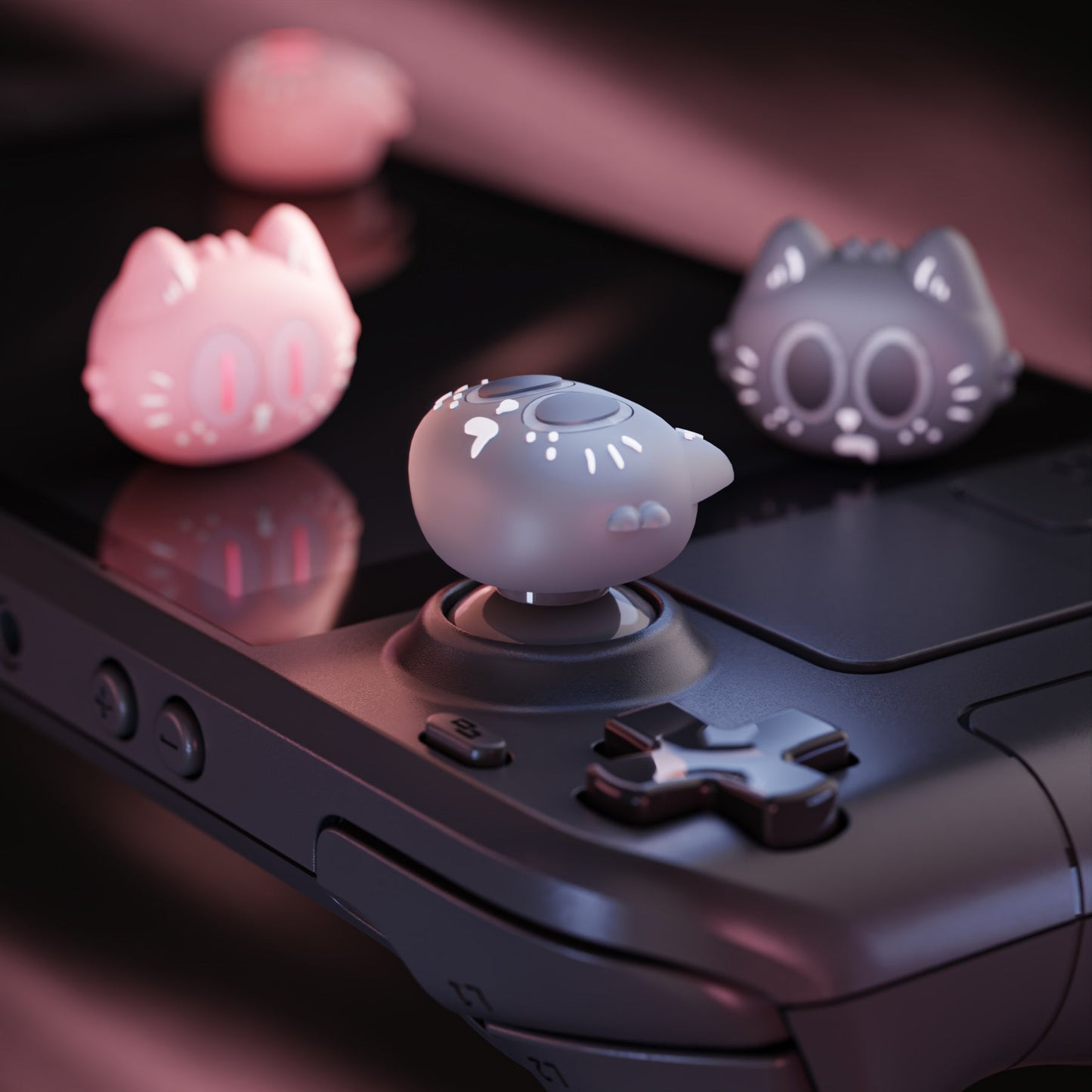 PlayVital Cute Illuminated LED Thumbstick Grips for Steam Deck OLED & LCD, Joystick Caps Thumb Grips for Steam Deck Accessories - Moonlight Cat PlayVital