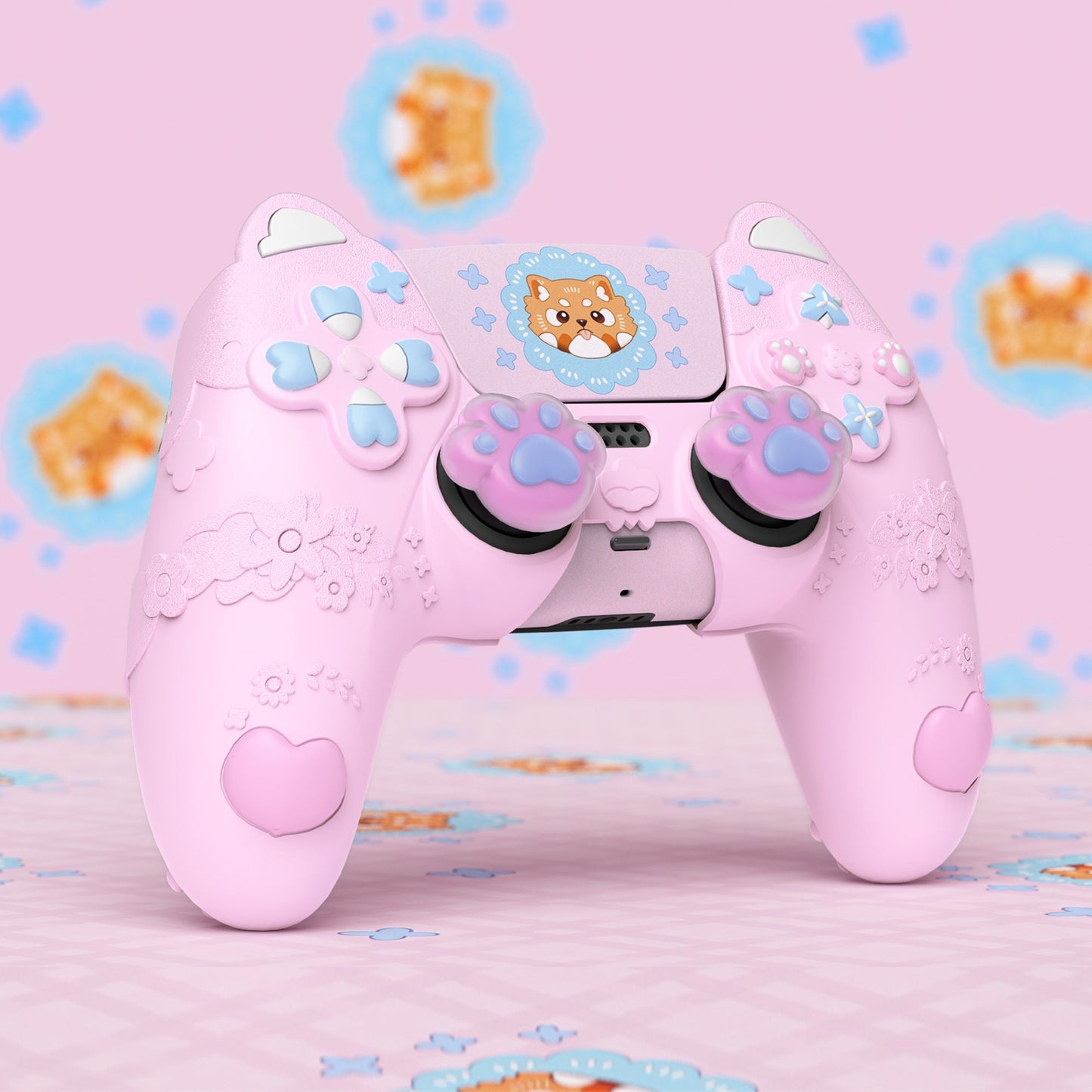 PlayVital Cute Spring Lesser Panda Silicone Cover with Joystick Cap and Sticker for PS5 Controller, Compatible with Charging Station - Cotton Candy Pink PlayVital