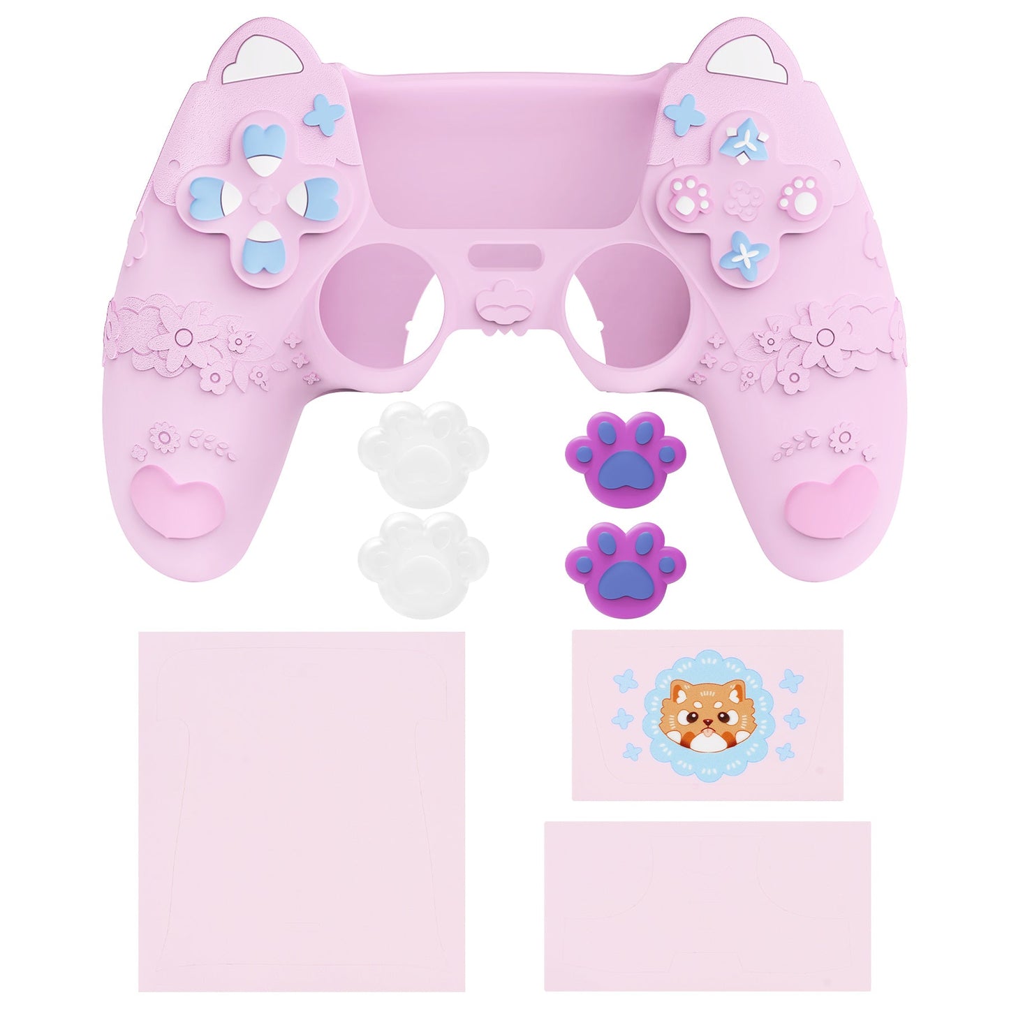 PlayVital Cute Spring Lesser Panda Silicone Cover with Joystick Cap and Sticker for PS5 Controller, Compatible with Charging Station - Cotton Candy Pink PlayVital