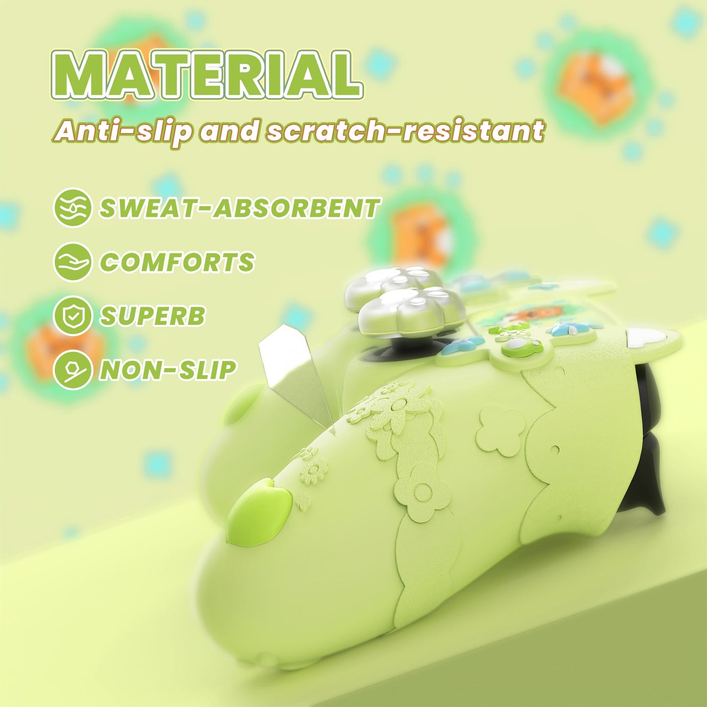 PlayVital Cute Spring Lesser Panda Silicone Cover with Joystick Cap and Sticker for PS5 Controller, Compatible with Charging Station - Eustoma Green PlayVital