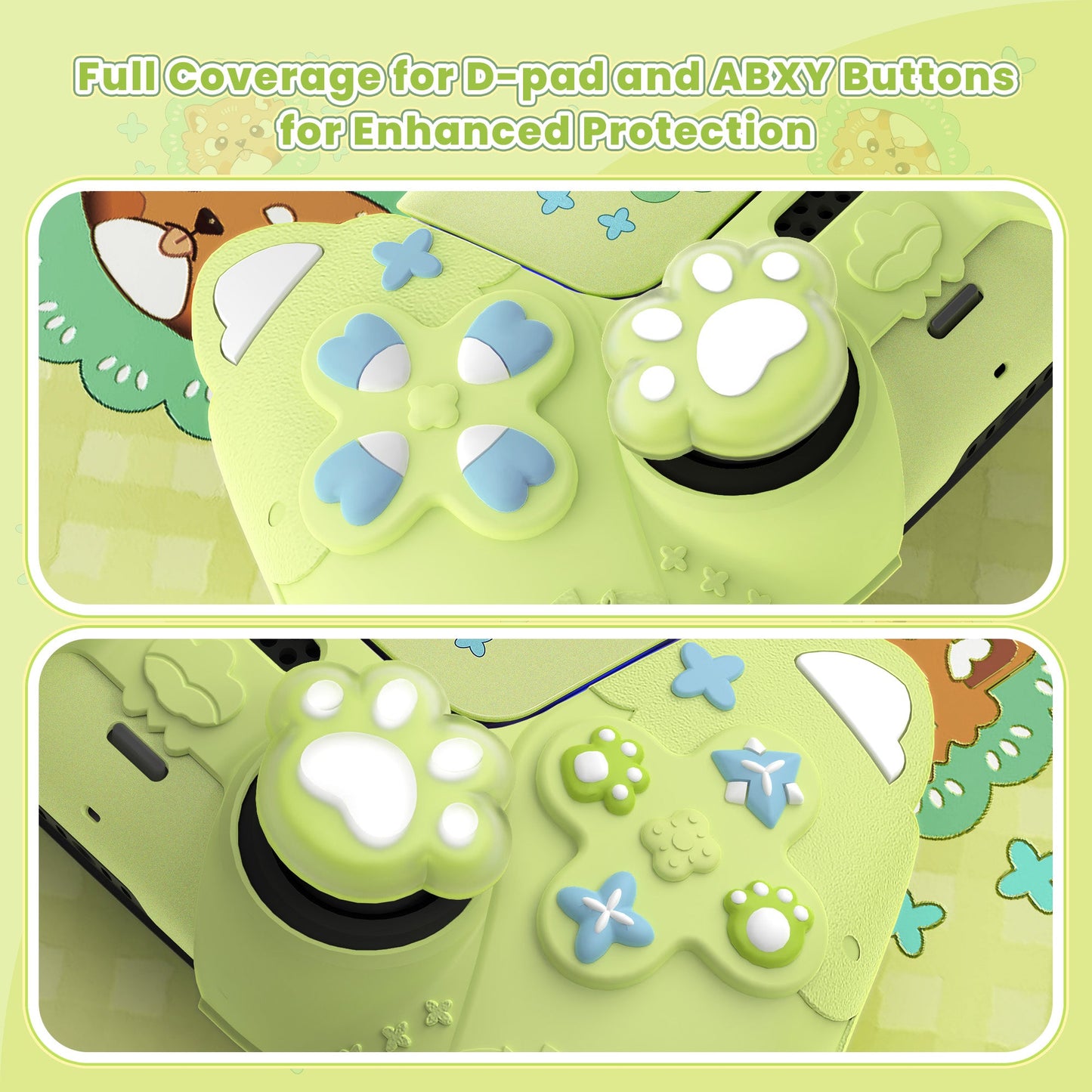 PlayVital Cute Spring Lesser Panda Silicone Cover with Joystick Cap and Sticker for PS5 Controller, Compatible with Charging Station - Eustoma Green PlayVital