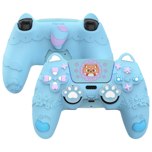 PlayVital Cute Spring Lesser Panda Silicone Cover with Joystick Cap and Sticker for PS5 Controller, Compatible with Charging Station - Heaven Blue PlayVital