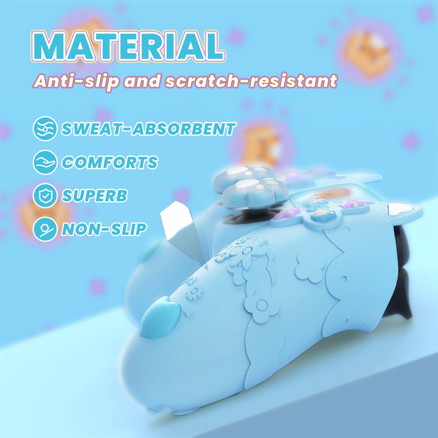 PlayVital Cute Spring Lesser Panda Silicone Cover with Joystick Cap and Sticker for PS5 Controller, Compatible with Charging Station - Heaven Blue PlayVital