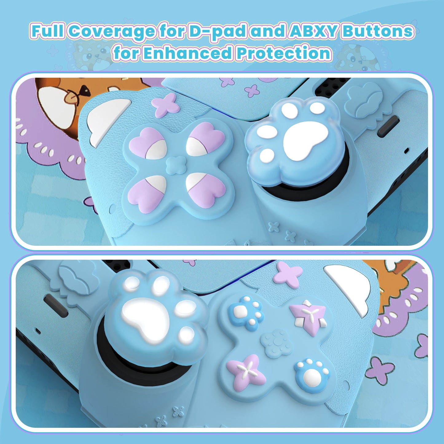 PlayVital Cute Spring Lesser Panda Silicone Cover with Joystick Cap and Sticker for PS5 Controller, Compatible with Charging Station - Heaven Blue PlayVital