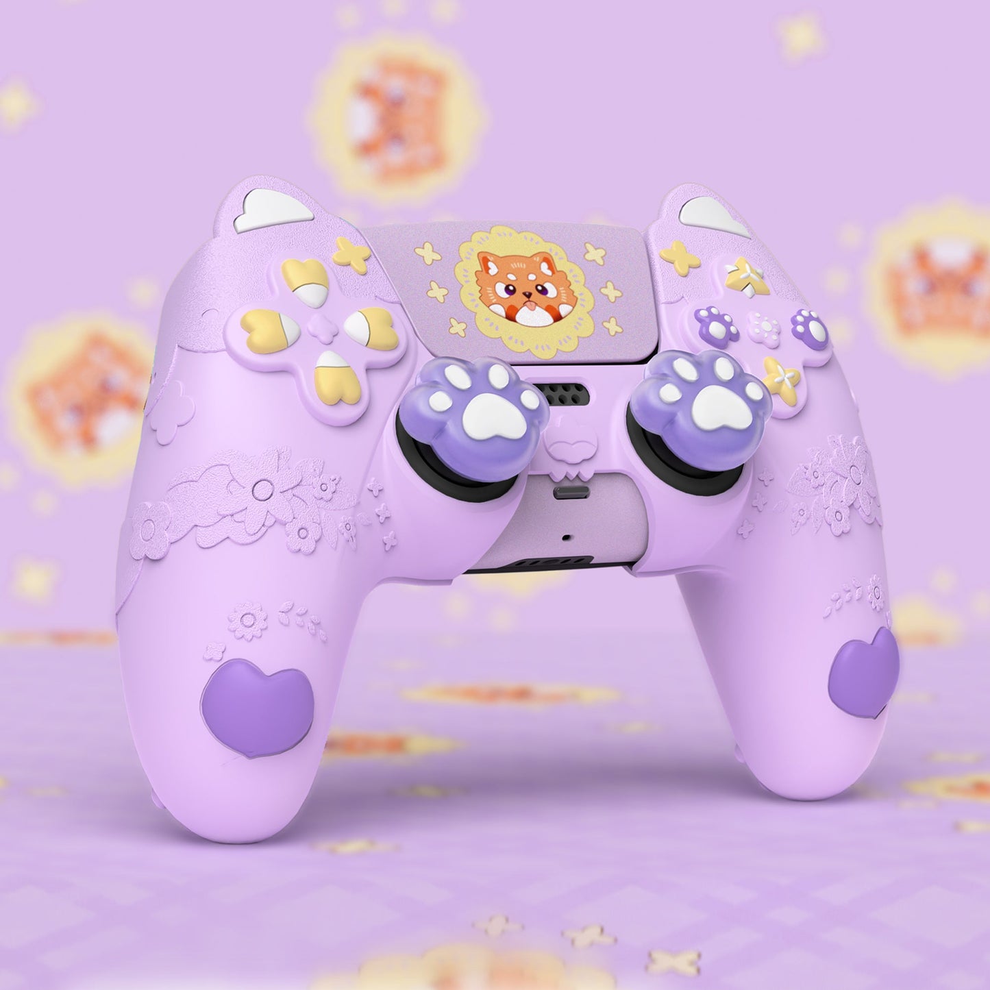 PlayVital Cute Spring Lesser Panda Silicone Cover with Joystick Cap and Sticker for PS5 Controller, Compatible with Charging Station - Taro Purple PlayVital