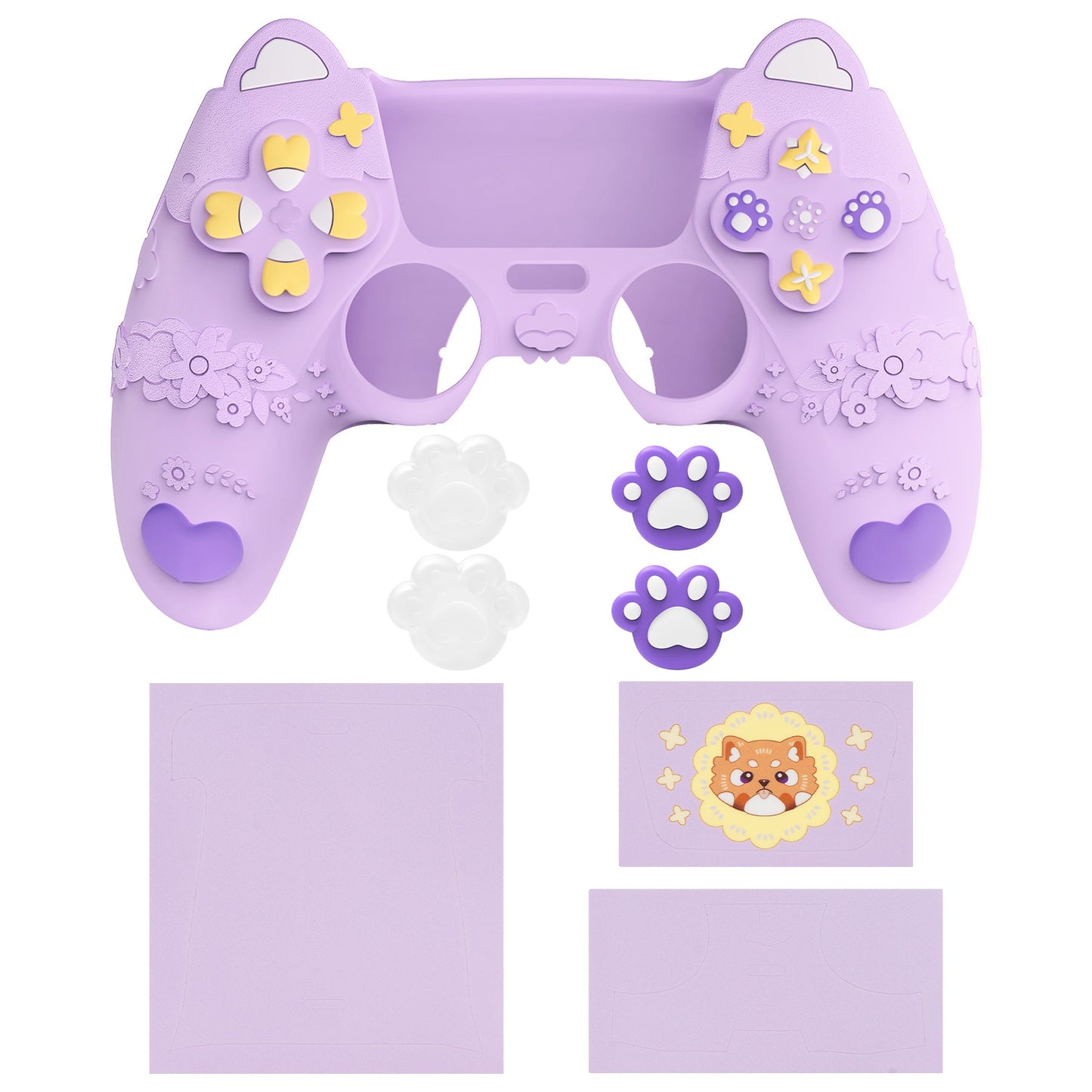 PlayVital Cute Spring Lesser Panda Silicone Cover with Joystick Cap and Sticker for PS5 Controller, Compatible with Charging Station - Taro Purple PlayVital