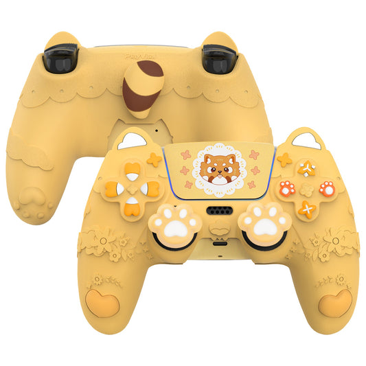 PlayVital Cute Spring Lesser Panda Silicone Cover with Joystick Cap and Sticker for PS5 Controller, Compatible with Charging Station - Warm Yellow PlayVital