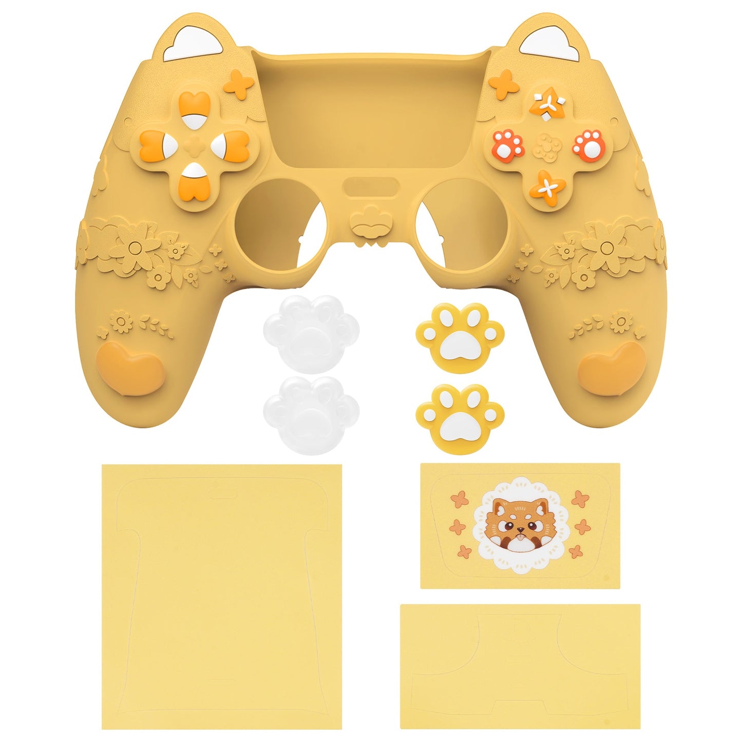 PlayVital Cute Spring Lesser Panda Silicone Cover with Joystick Cap and Sticker for PS5 Controller, Compatible with Charging Station - Warm Yellow PlayVital