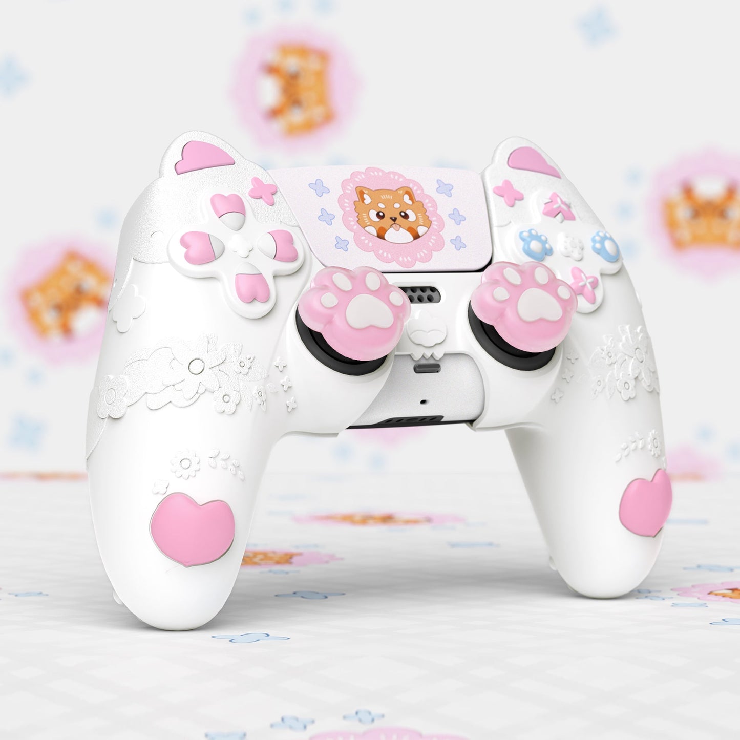 PlayVital Cute Spring Lesser Panda Silicone Cover with Joystick Cap and Sticker for PS5 Controller, Compatible with Charging Station - White PlayVital