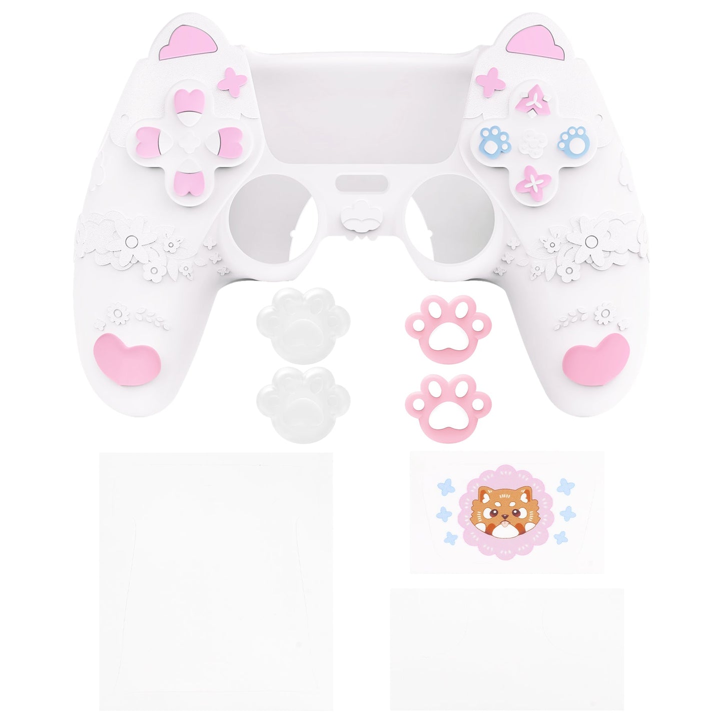 PlayVital Cute Spring Lesser Panda Silicone Cover with Joystick Cap and Sticker for PS5 Controller, Compatible with Charging Station - White PlayVital