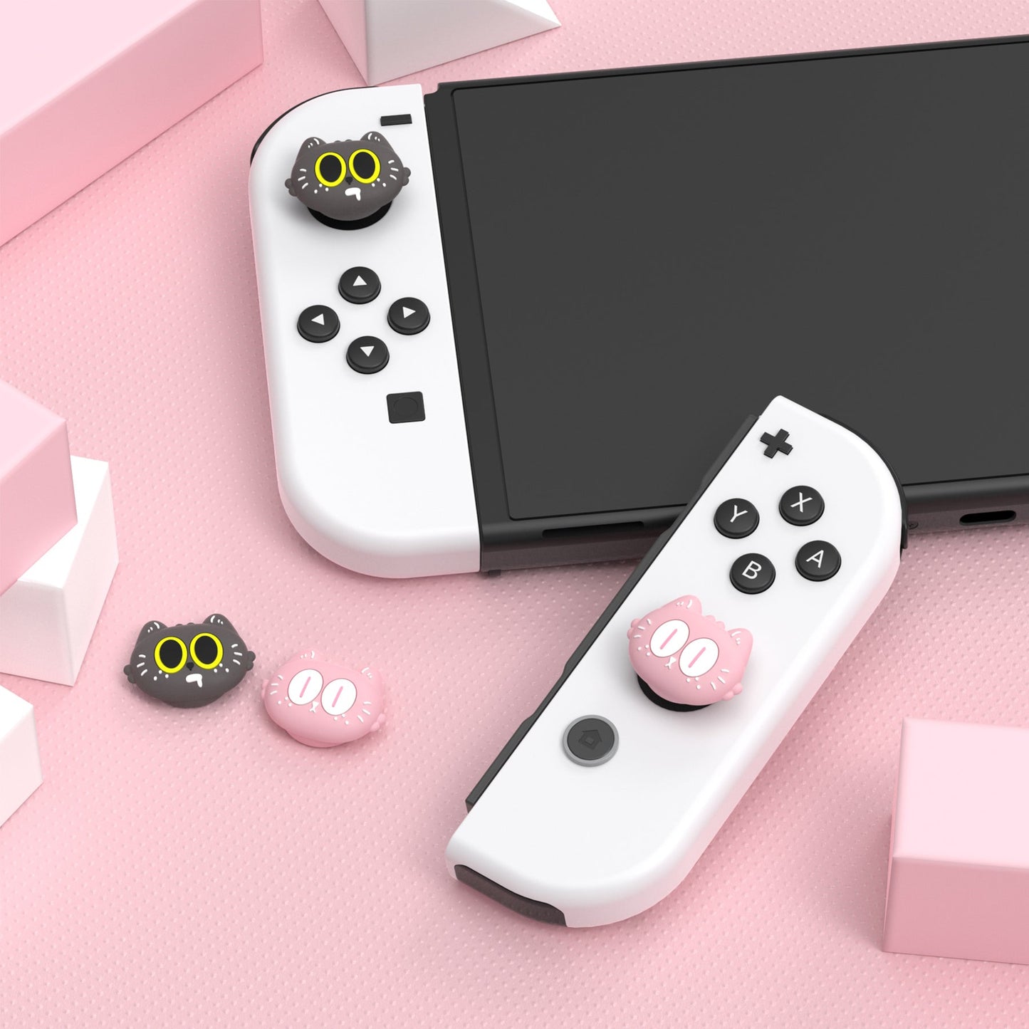 PlayVital Cute Thumb Grip Caps for Nintendo Switch & Switch OLED & Switch Lite - Moonlight Cat playvital