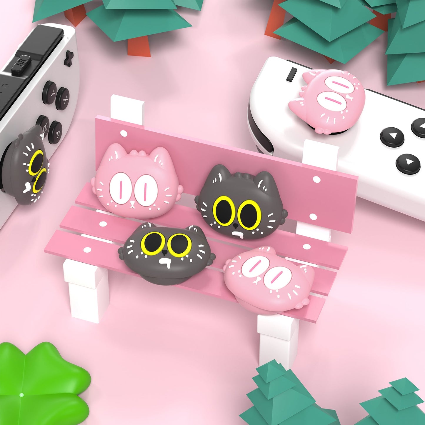 PlayVital Cute Thumb Grip Caps for Nintendo Switch & Switch OLED & Switch Lite - Moonlight Cat playvital