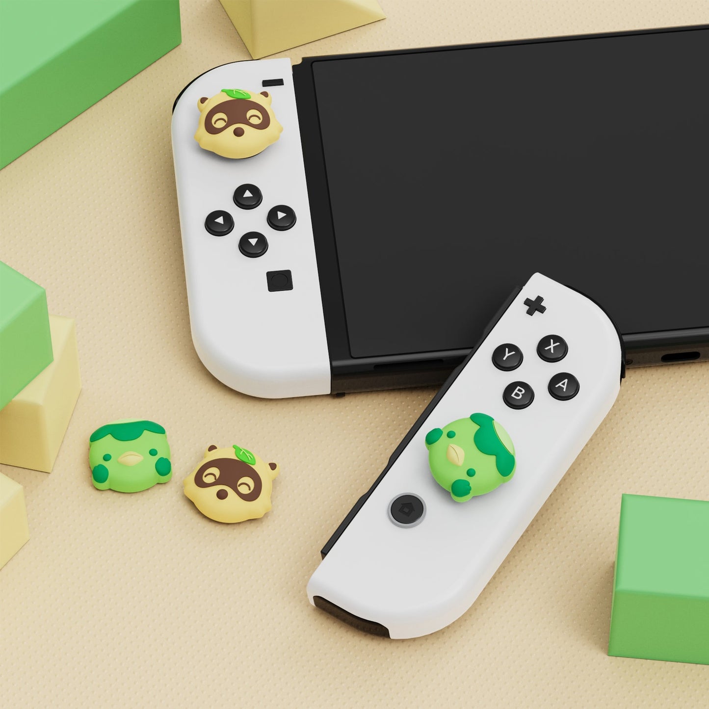 PlayVital Cute Thumb Grip Caps for Nintendo Switch & Switch OLED & Switch Lite - Tanuki & Kappa playvital
