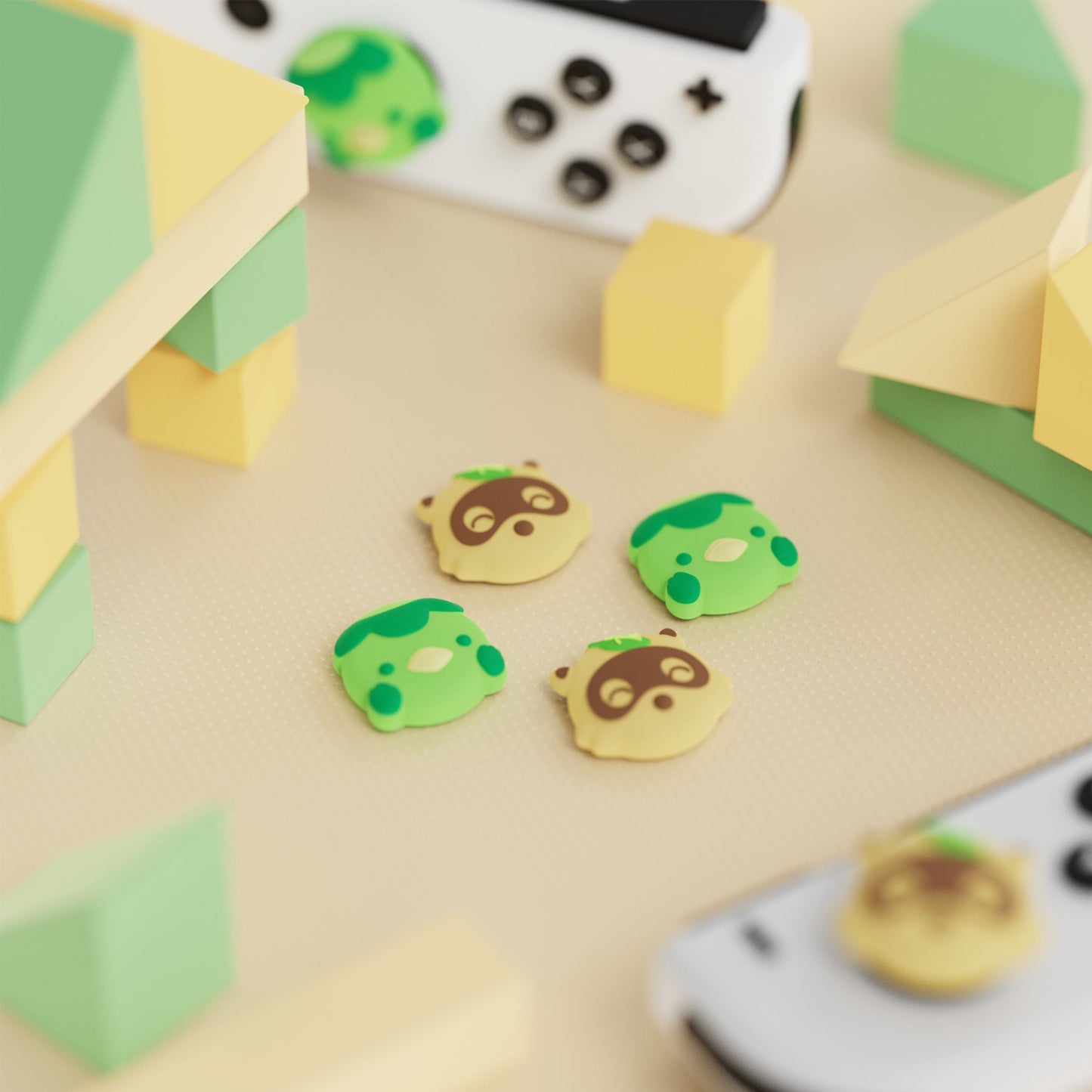 PlayVital Cute Thumb Grip Caps for Nintendo Switch & Switch OLED & Switch Lite - Tanuki & Kappa playvital