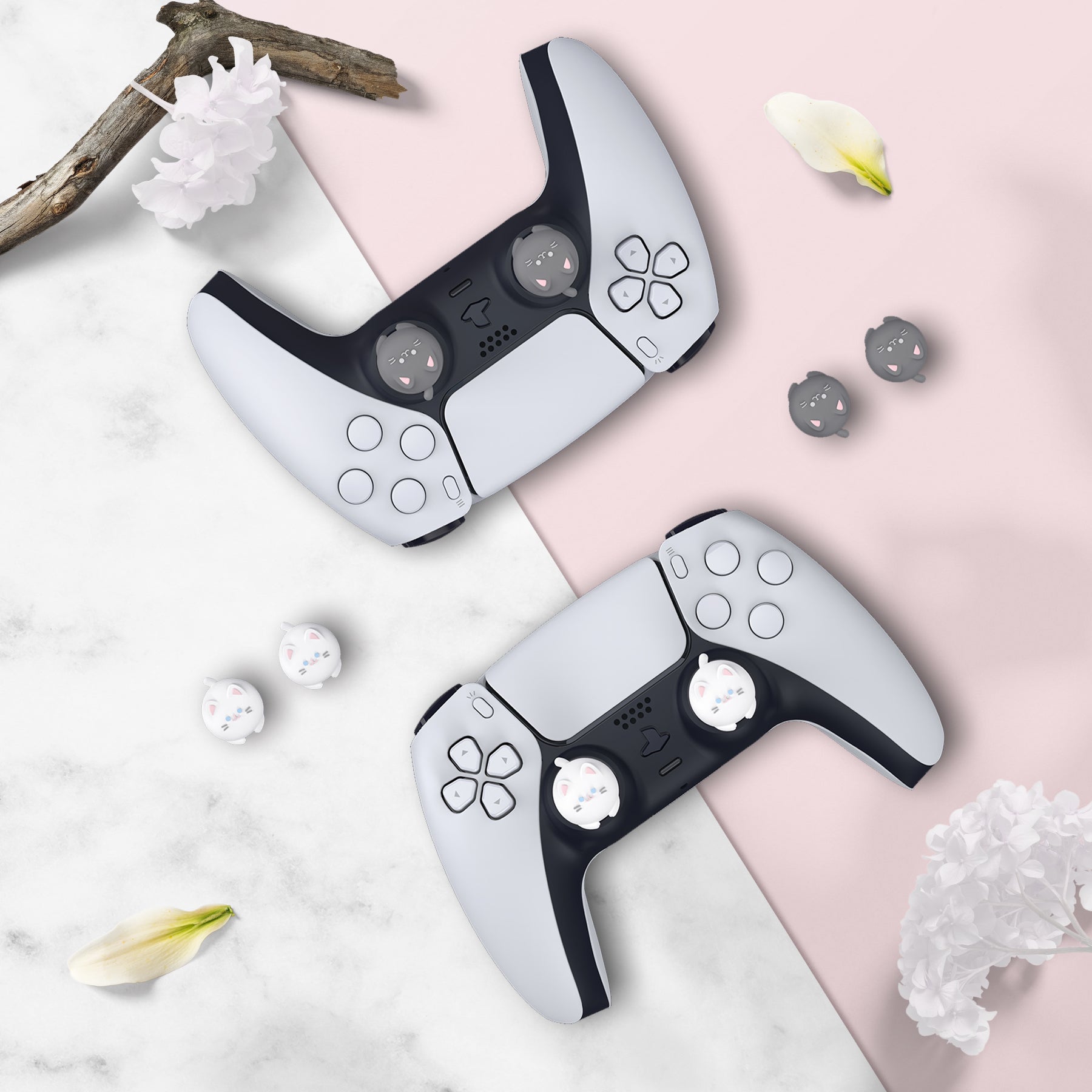 PlayVital Cute Thumb Grip Caps for PS5 & PS4 & Xbox Series X/S & Switch Pro Controller - Cutie Kitty PlayVital
