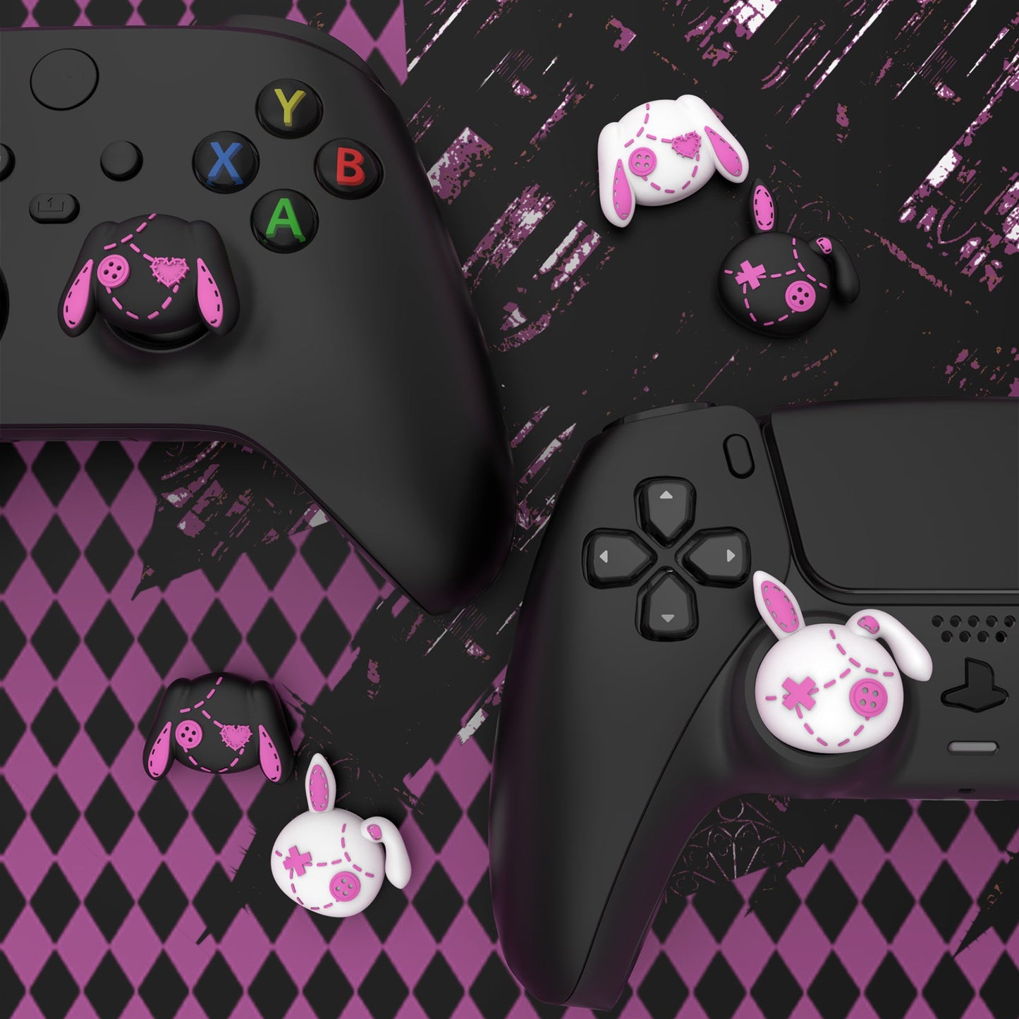 PlayVital Cute Thumb Grip Caps for PS5 & PS4 & Xbox Series X/S & Switch Pro Controller - Lovely Punky Bunnies PlayVital