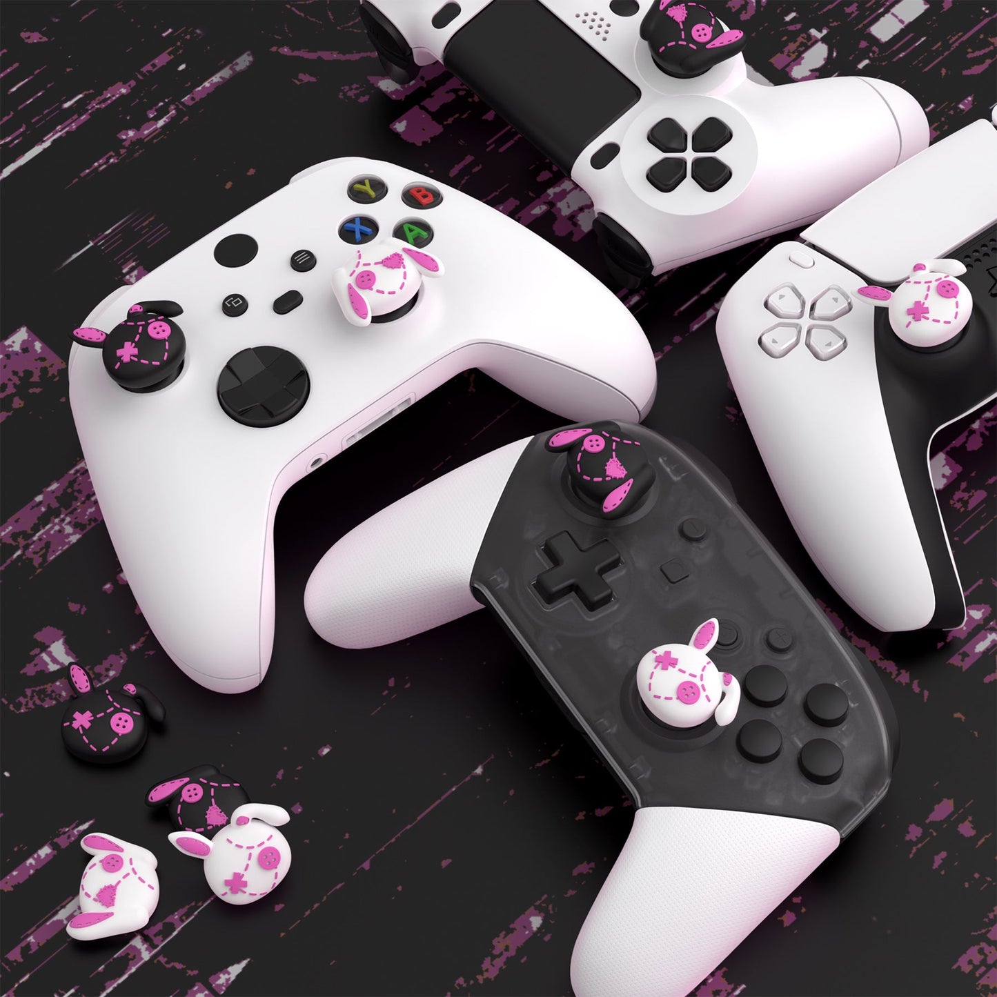 PlayVital Cute Thumb Grip Caps for PS5 & PS4 & Xbox Series X/S & Switch Pro Controller - Lovely Punky Bunnies PlayVital